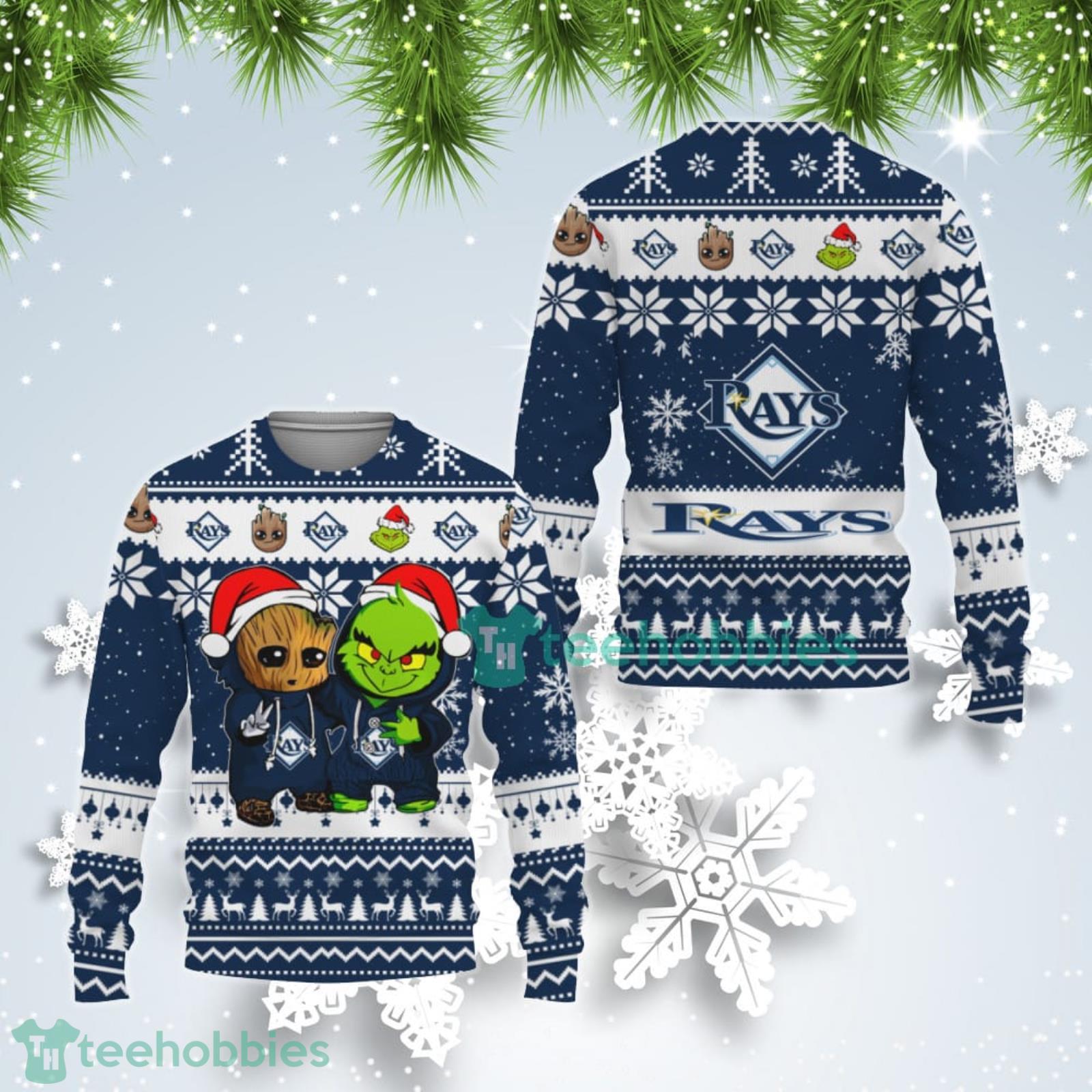 Tampa Bay Rays Baby Groot And Grinch Best Friends Ugly Christmas Sweater Product Photo 1