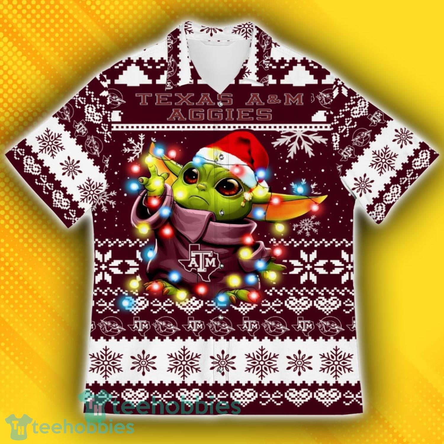 Texas AM Aggies Baby Yoda Star Wars Sports Football American Ugly Christmas Sweater Pattern Hawaiian Shirt Product Photo 2