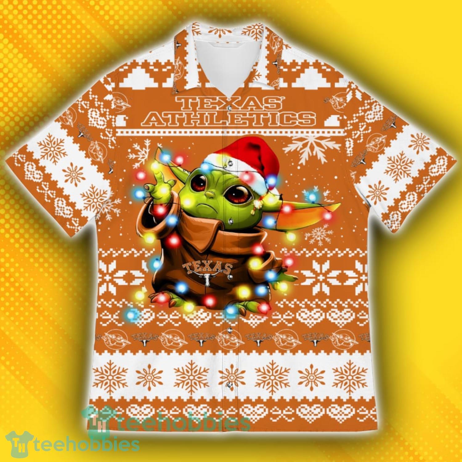 Texas Longhorns Baby Yoda Star Wars Sports Football American Ugly Christmas Sweater Pattern Hawaiian Shirt Product Photo 2