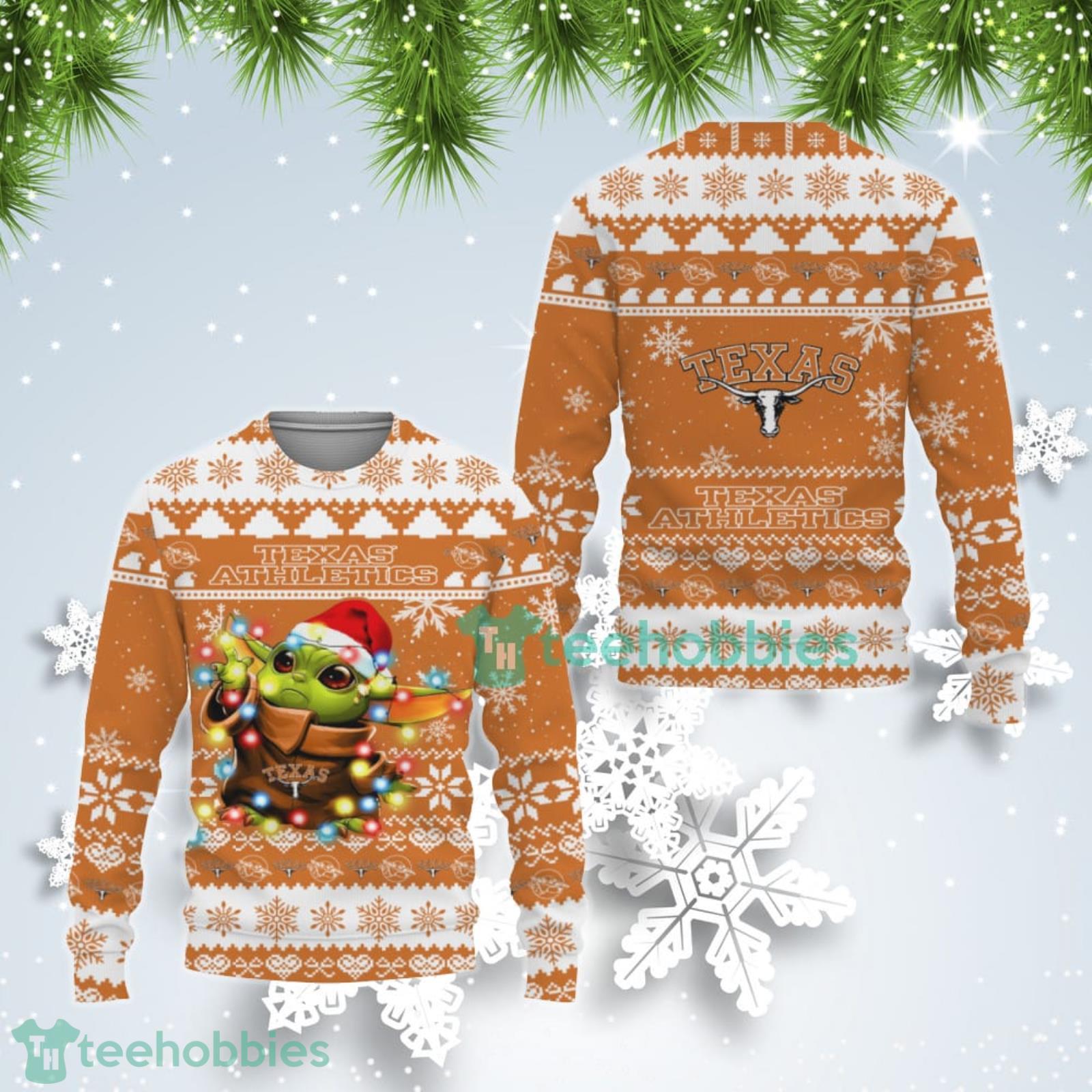 Texas Longhorns Cute Baby Yoda Star Wars Ugly Christmas Sweater Product Photo 1