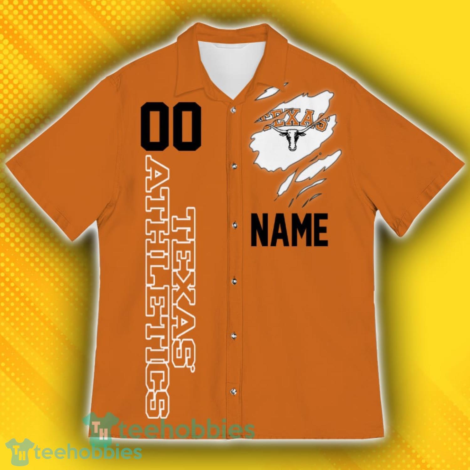 Texas Longhorns Sports Custom Name And Number American Hawaiian Shirt For Fans Product Photo 2