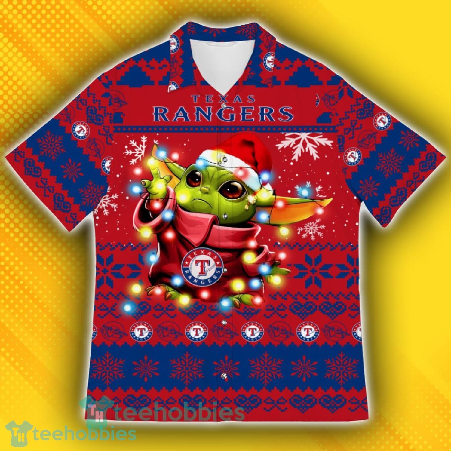 Texas Rangers Baby Yoda Star Wars Sports Football American Ugly Christmas Sweater Pattern Hawaiian Shirt Product Photo 2
