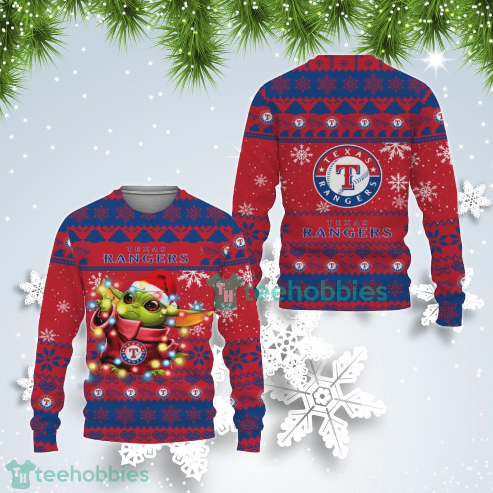 Texas Rangers Cute Baby Yoda Star Wars Ugly Christmas Sweater Product Photo 1