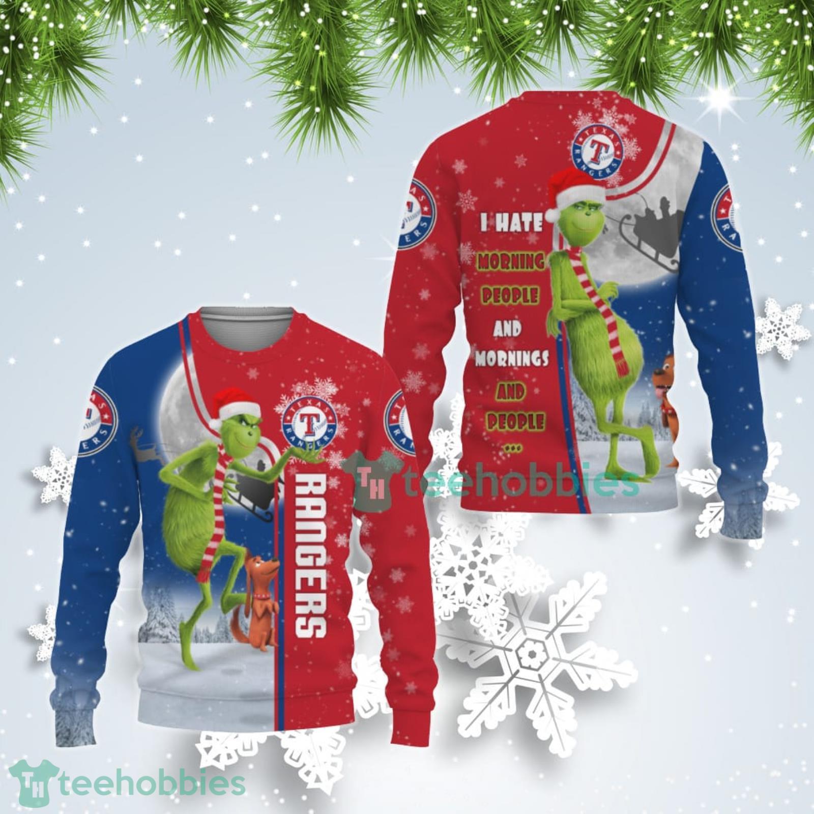Texas Rangers Funny Grinch I Hate Morning People Ugly Christmas Sweater Product Photo 1