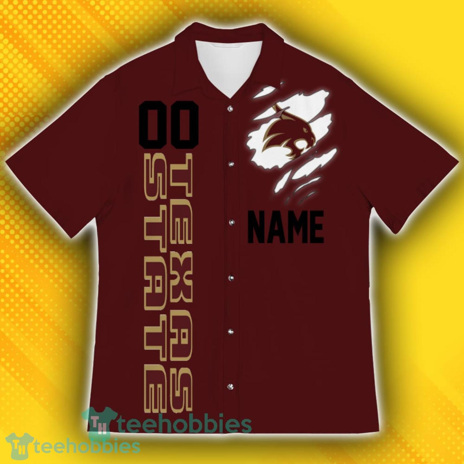 Texas State Bobcats Sports Custom Name And Number American Hawaiian Shirt For Fans Product Photo 2