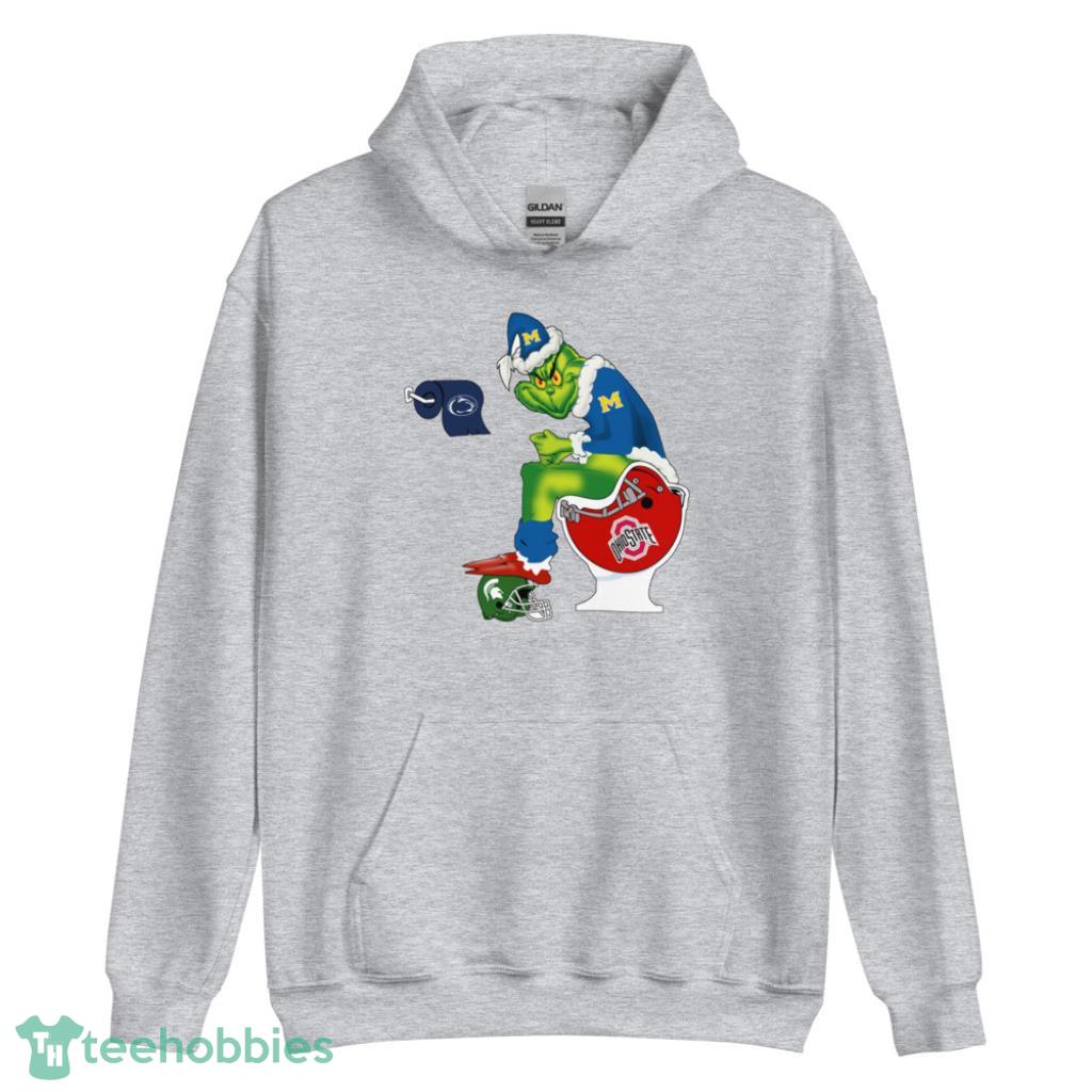 The Grinch Toilet Ohio State Buckeyes Michigan Troy Smith Autographed Ohio State Buckeyes White Panel Christmas Shirt image The Grinch Toilet Ohio State Buckeyes Michigan - Troy Smith Autographed Ohio State Buckeyes White Panel Christmas Shirt - Unisex Heavy Blend Hooded Sweatshirt