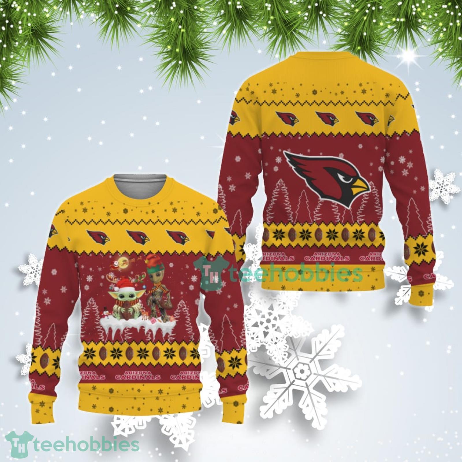 Tis The Season Christmas Baby Yoda Groot Arizona Cardinals Cute Christmas Gift Ugly Christmas Sweater Product Photo 1