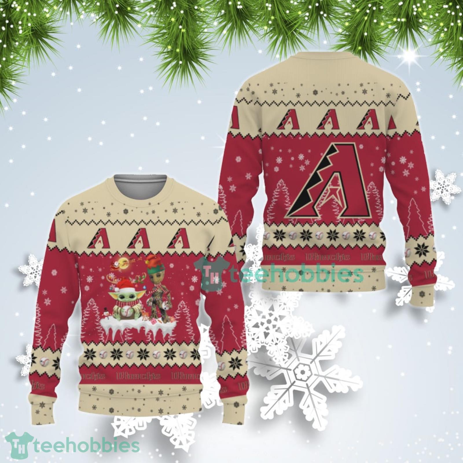 Tis The Season Christmas Baby Yoda Groot Arizona Diamondbacks Cute Christmas Gift Ugly Christmas Sweater Product Photo 1