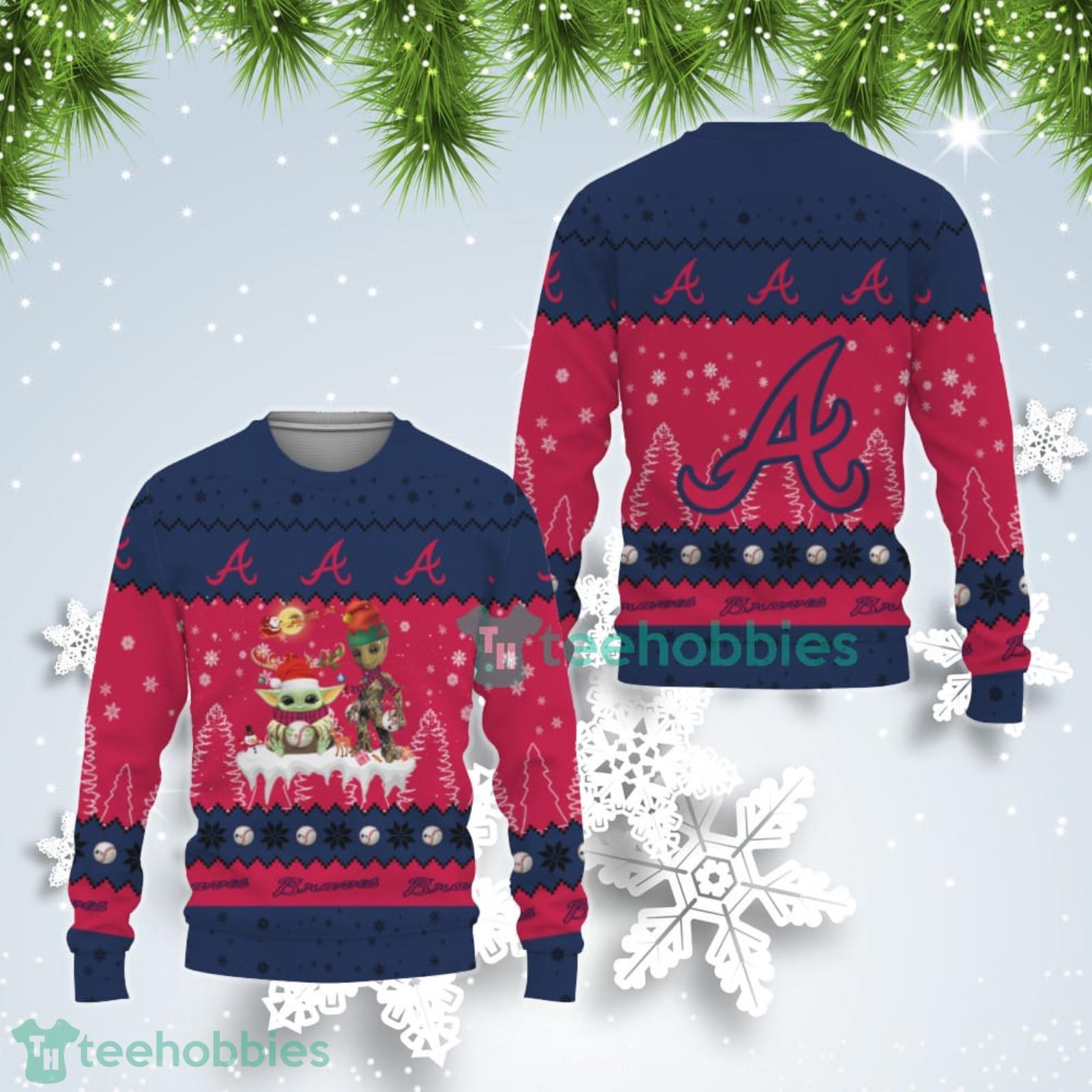 Tis The Season Christmas Baby Yoda Groot Atlanta Braves Cute Christmas Gift Ugly Christmas Sweater Product Photo 1
