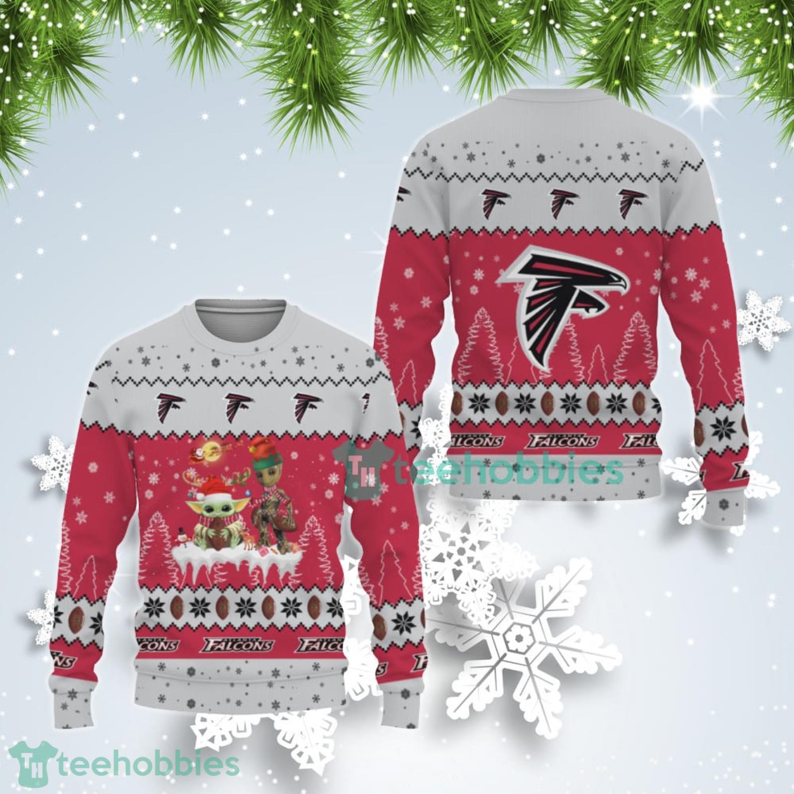 Tis The Season Christmas Baby Yoda Groot Atlanta Falcons Cute Christmas Gift Ugly Christmas Sweater Product Photo 1