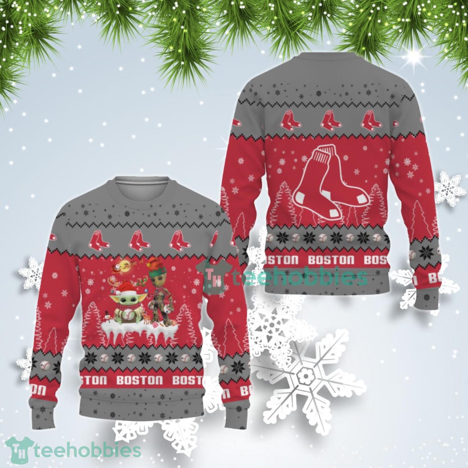 Tis The Season Christmas Baby Yoda Groot Boston Red Sox Cute Christmas Gift Ugly Christmas Sweater Product Photo 1