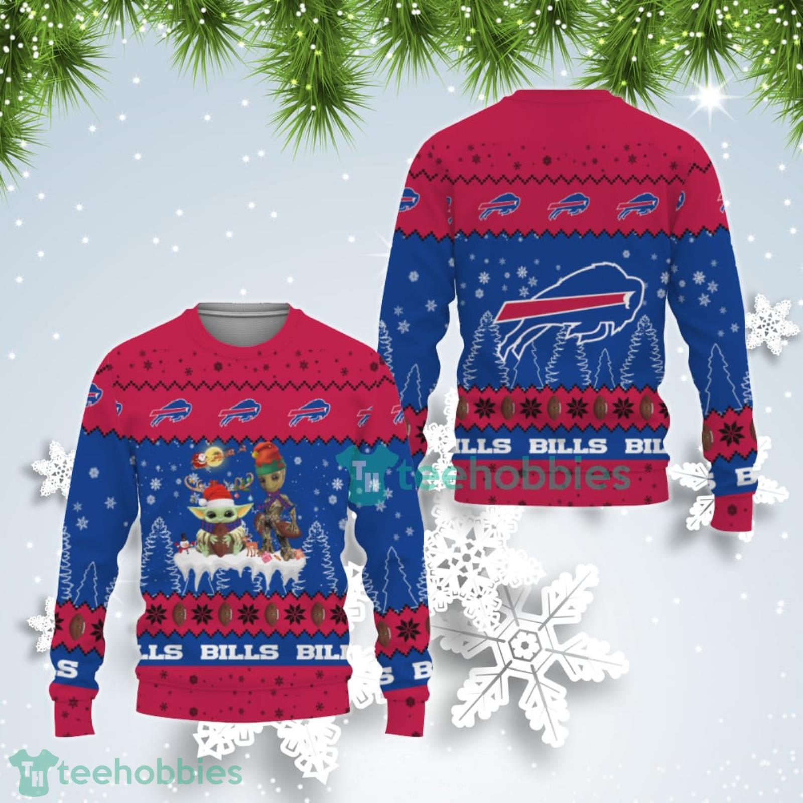 Tis The Season Christmas Baby Yoda Groot Buffalo Bills Cute Christmas Gift Ugly Christmas Sweater Product Photo 1