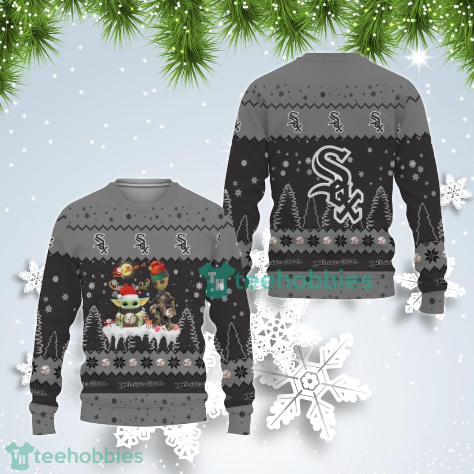 Tis The Season Christmas Baby Yoda Groot Chicago White Sox Cute Christmas Gift Ugly Christmas Sweater Product Photo 1