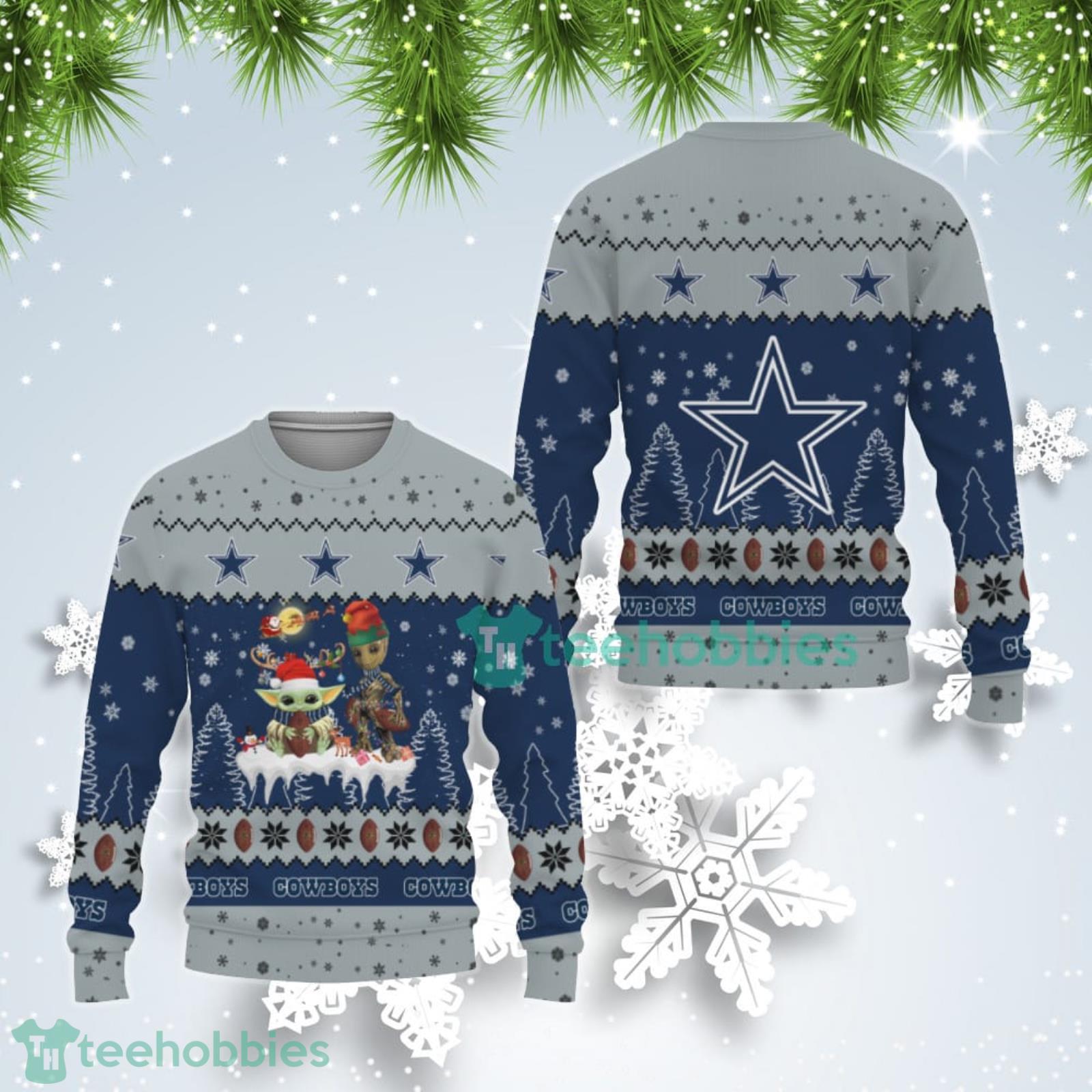 Tis The Season Christmas Baby Yoda Groot Dallas Cowboys Cute Christmas Gift Ugly Christmas Sweater Product Photo 1