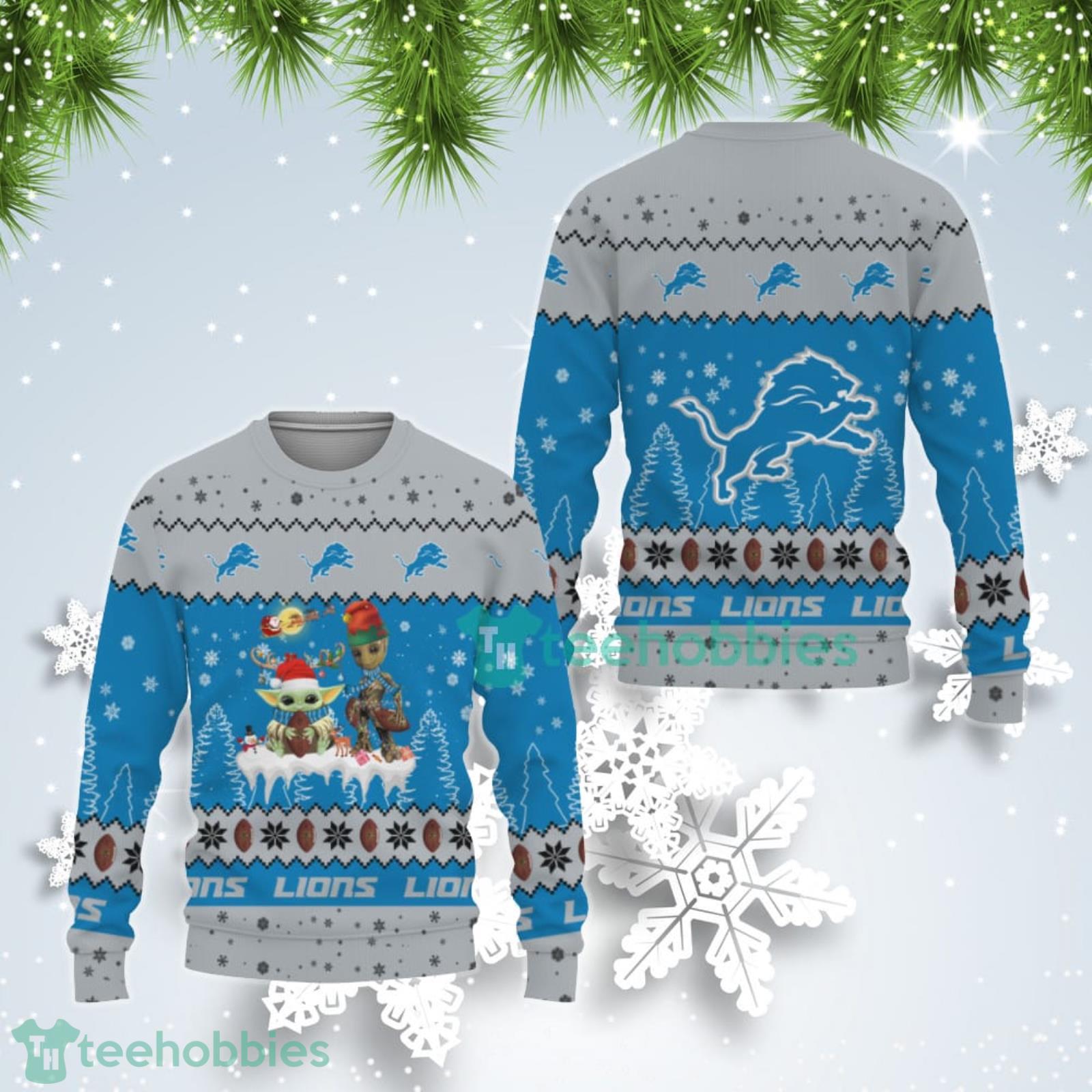 Tis The Season Christmas Baby Yoda Groot Detroit Lions Cute Christmas Gift Ugly Christmas Sweater Product Photo 1