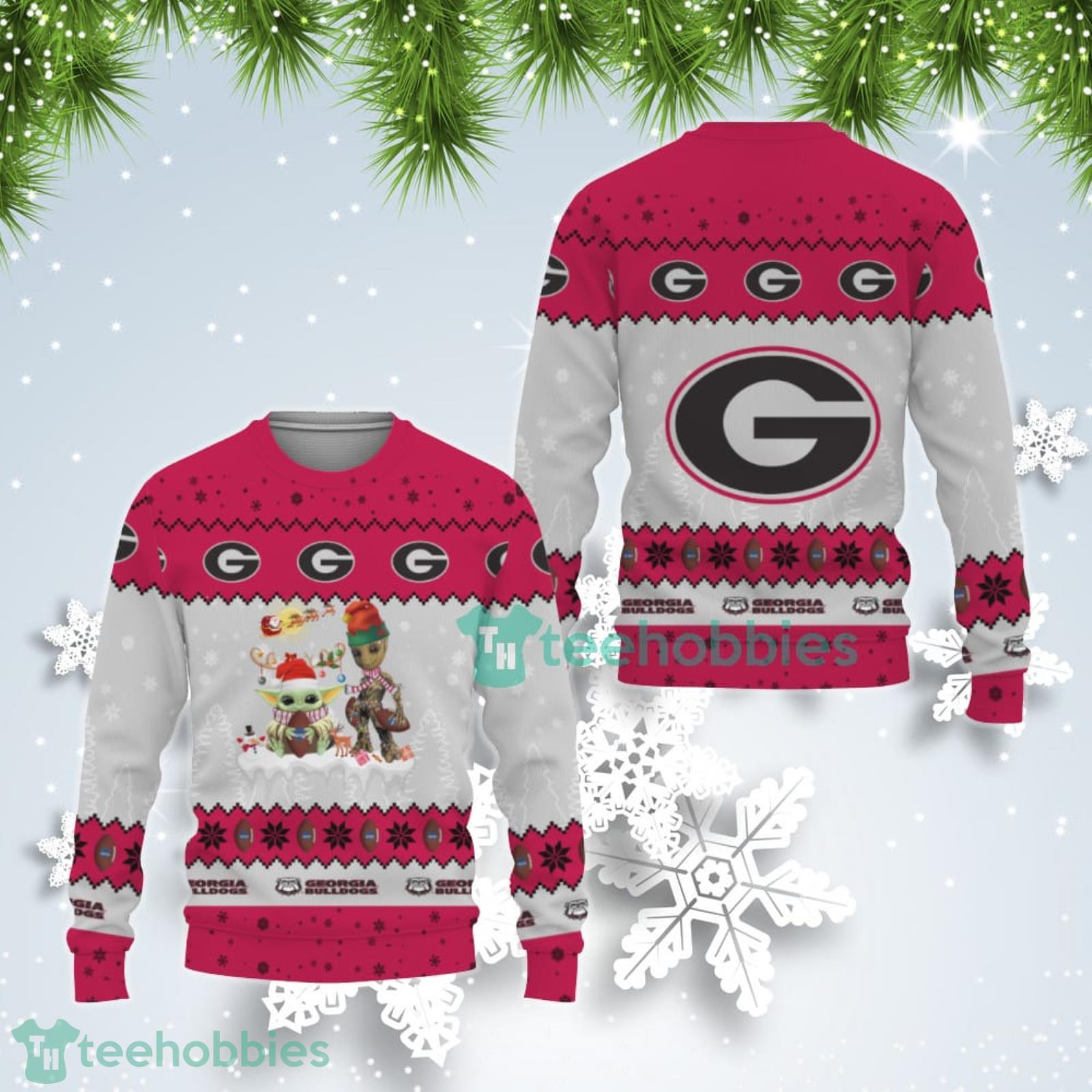 Tis The Season Christmas Baby Yoda Groot Georgia Bulldogs Cute Christmas Gift Ugly Christmas Sweater Product Photo 1