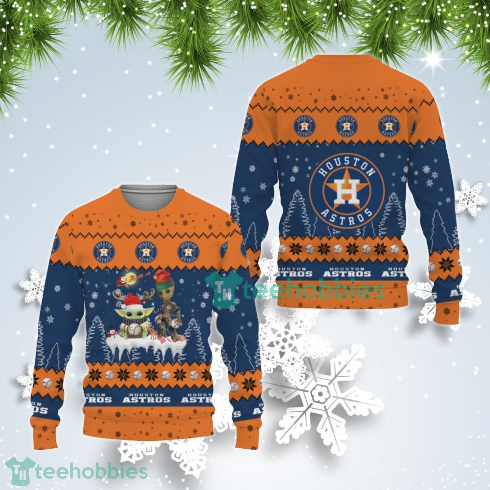 Tis The Season Christmas Baby Yoda Groot Houston Astros Cute Christmas Gift Ugly Christmas Sweater Product Photo 1