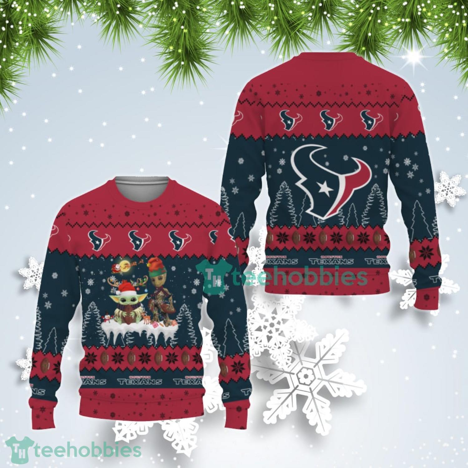 Tis The Season Christmas Baby Yoda Groot Houston Texans Cute Christmas Gift Ugly Christmas Sweater Product Photo 1