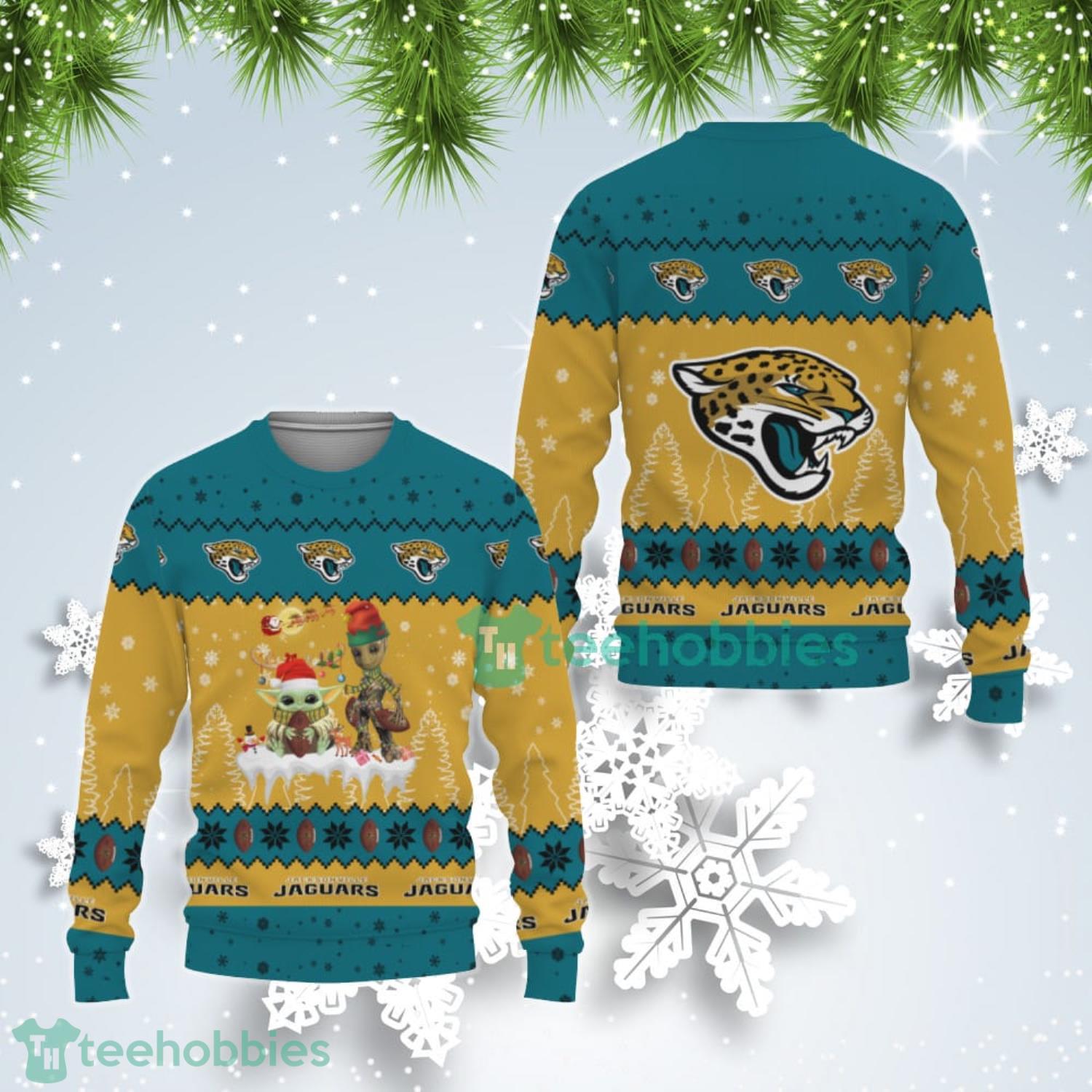 Tis The Season Christmas Baby Yoda Groot Jacksonville Jaguars Cute Christmas Gift Ugly Christmas Sweater Product Photo 1