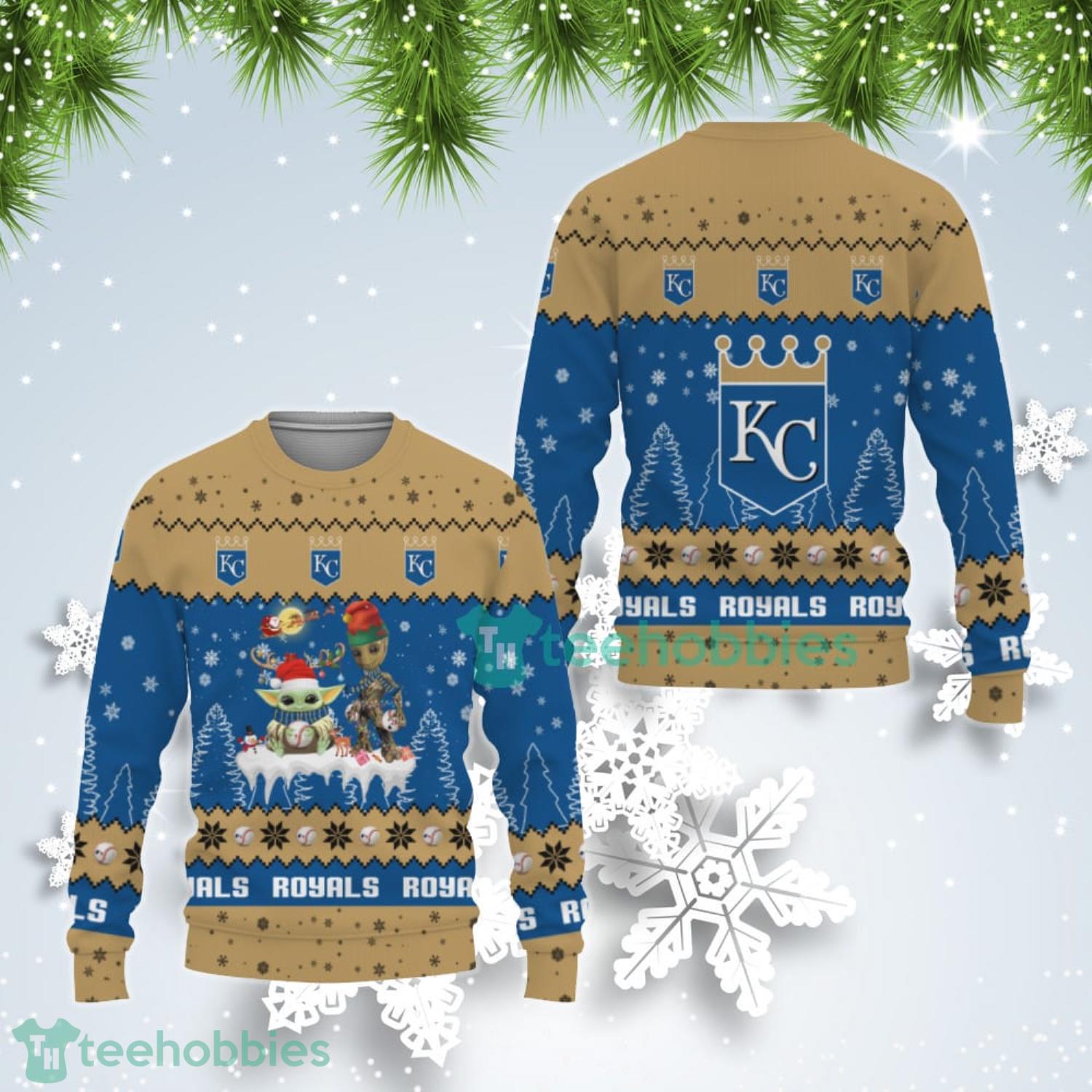 Tis The Season Christmas Baby Yoda Groot Kansas City Royals Cute Christmas Gift Ugly Christmas Sweater Product Photo 1