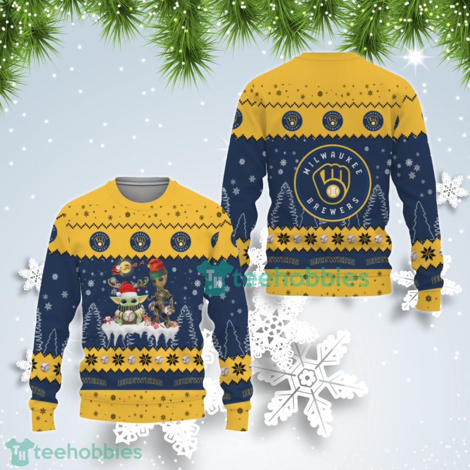 Tis The Season Christmas Baby Yoda Groot Milwaukee Brewers Cute Christmas Gift Ugly Christmas Sweater Product Photo 1