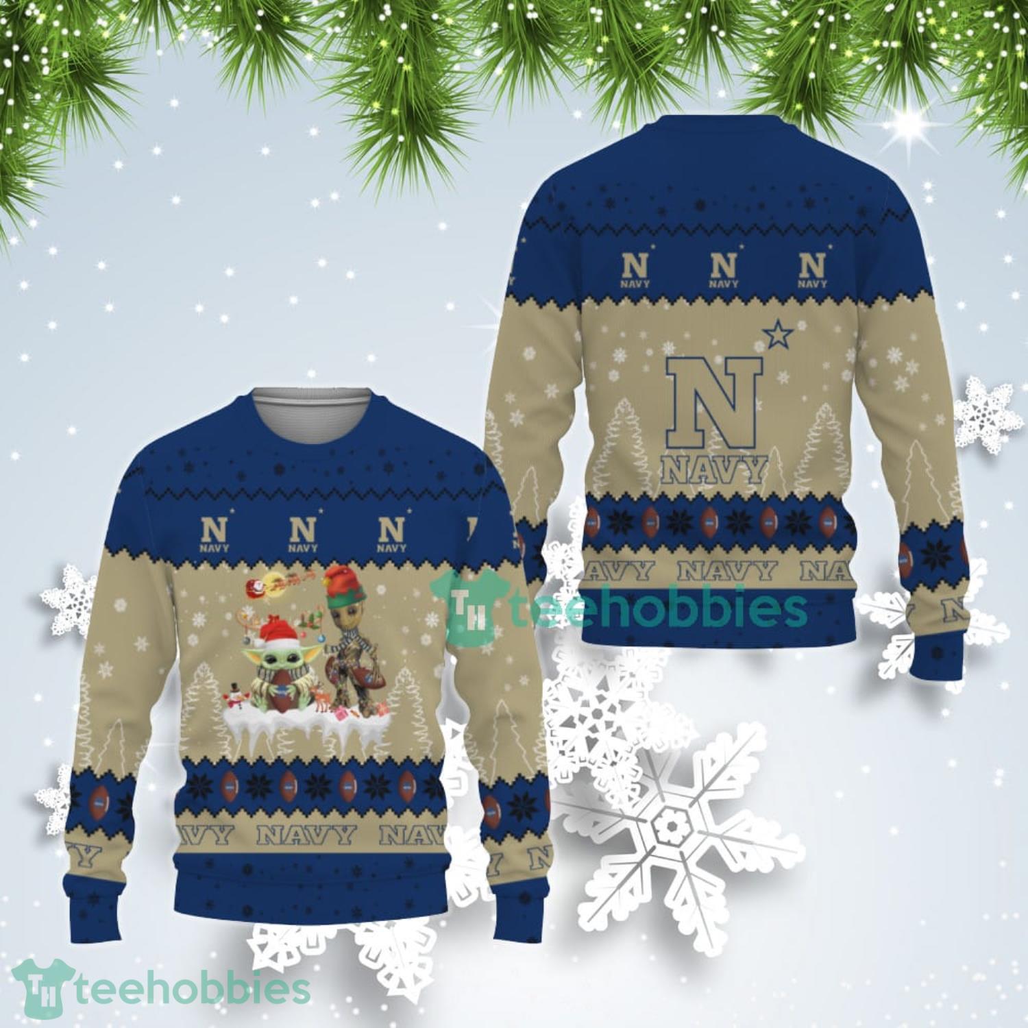 Tis The Season Christmas Baby Yoda Groot Navy Midshipmen Cute Christmas Gift Ugly Christmas Sweater Product Photo 1