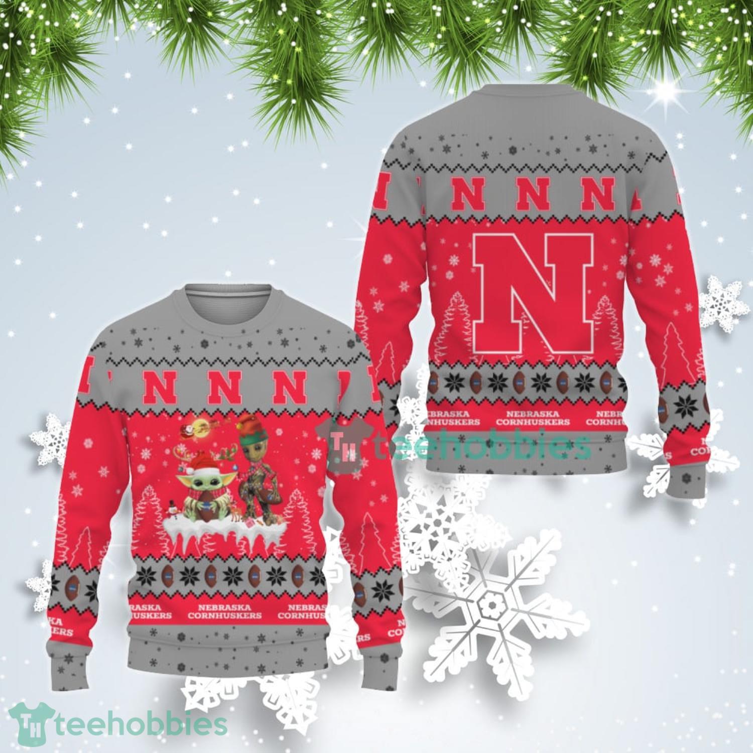 Tis The Season Christmas Baby Yoda Groot Nebraska Cornhuskers Cute Christmas Gift Ugly Christmas Sweater Product Photo 1