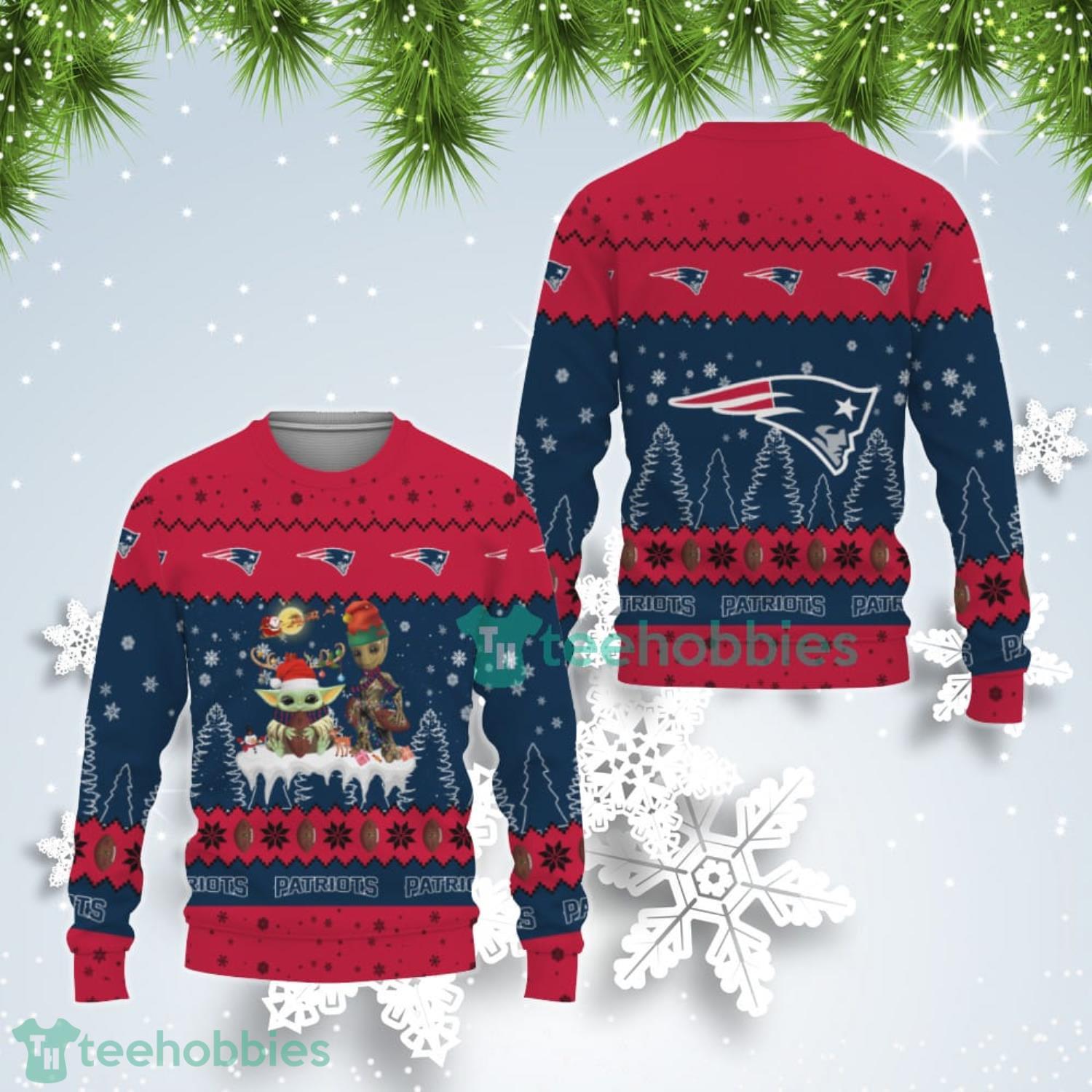 Tis The Season Christmas Baby Yoda Groot New England Patriots Cute Christmas Gift Ugly Christmas Sweater Product Photo 1