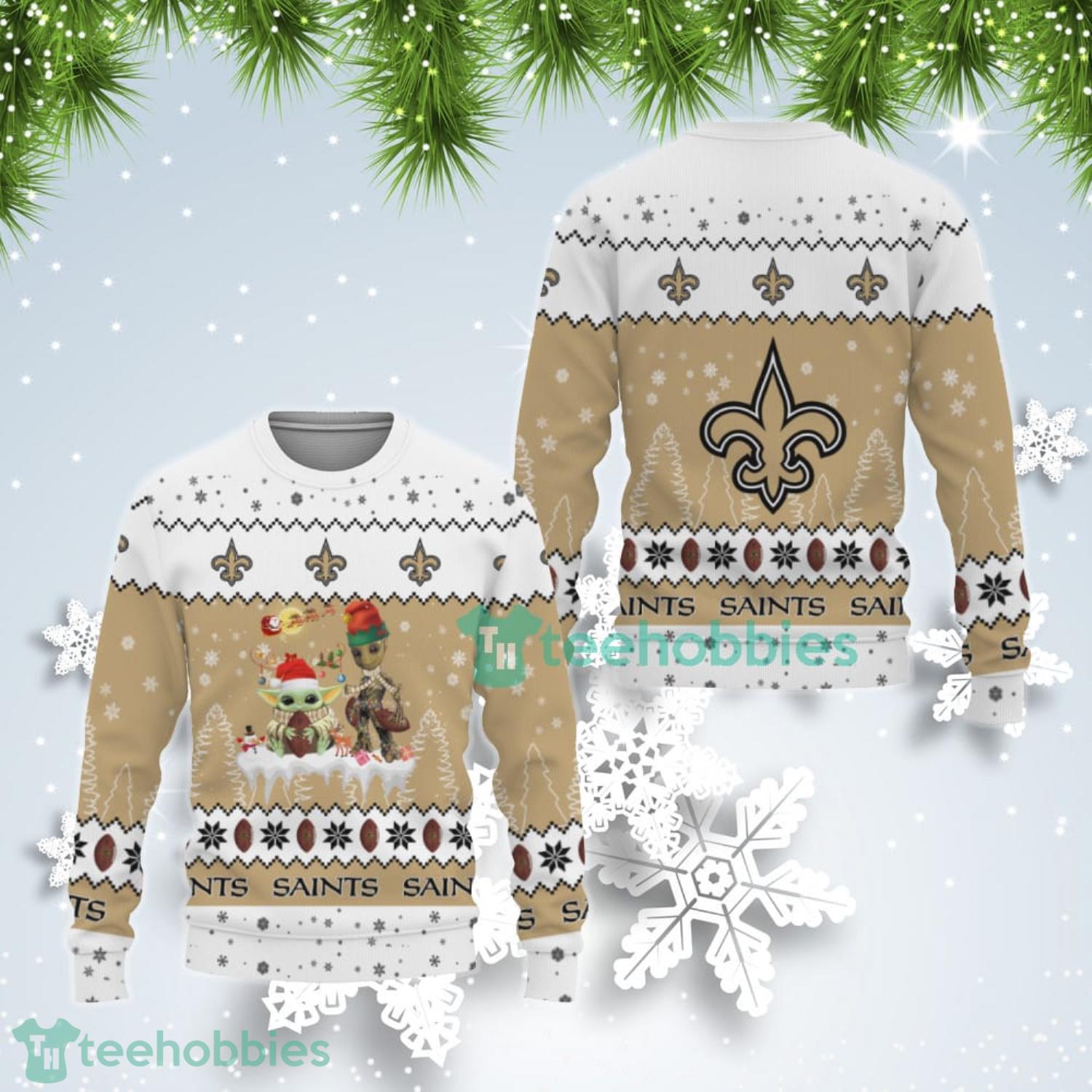 Tis The Season Christmas Baby Yoda Groot New Orleans Saints Cute Christmas Gift Ugly Christmas Sweater Product Photo 1