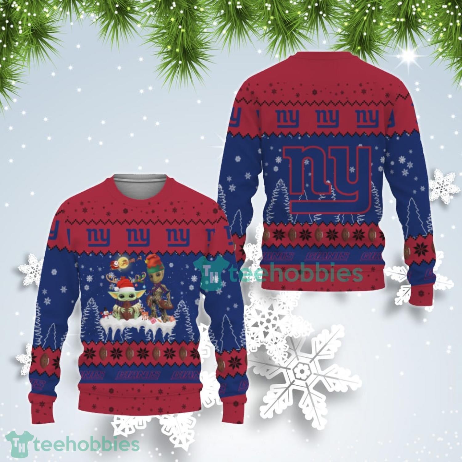 Tis The Season Christmas Baby Yoda Groot New York Giants Cute Christmas Gift Ugly Christmas Sweater Product Photo 1