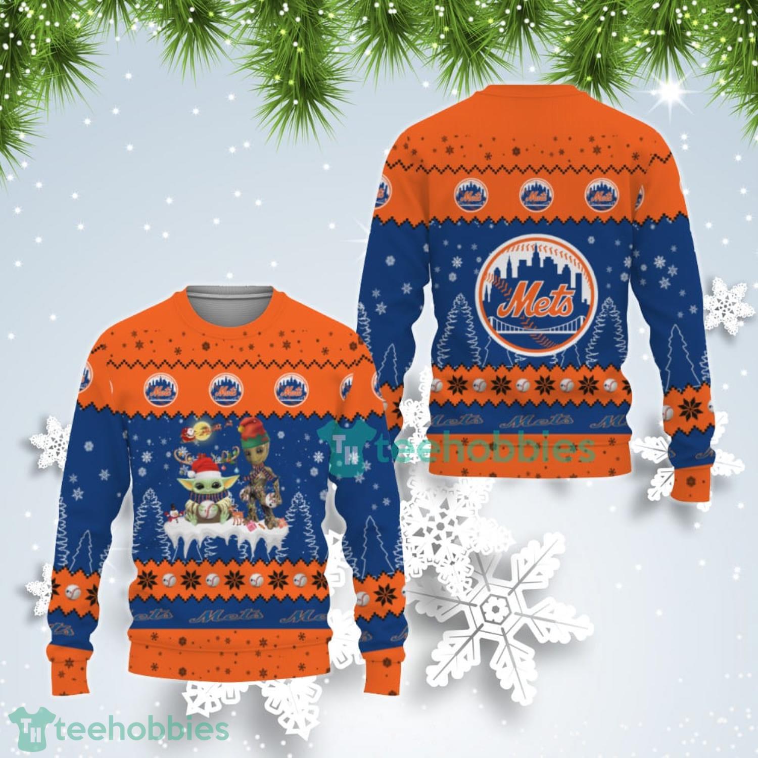 Tis The Season Christmas Baby Yoda Groot New York Mets Cute Christmas Gift Ugly Christmas Sweater Product Photo 1