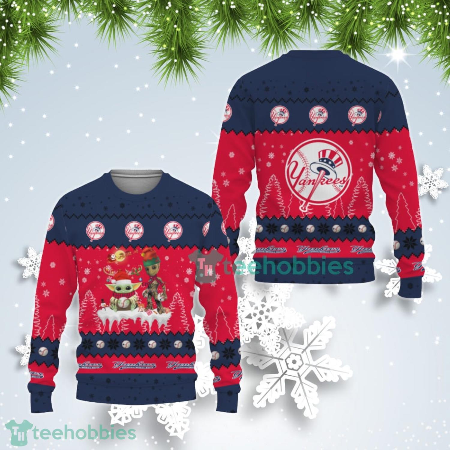 Tis The Season Christmas Baby Yoda Groot New York Yankees Cute Christmas Gift Ugly Christmas Sweater Product Photo 1
