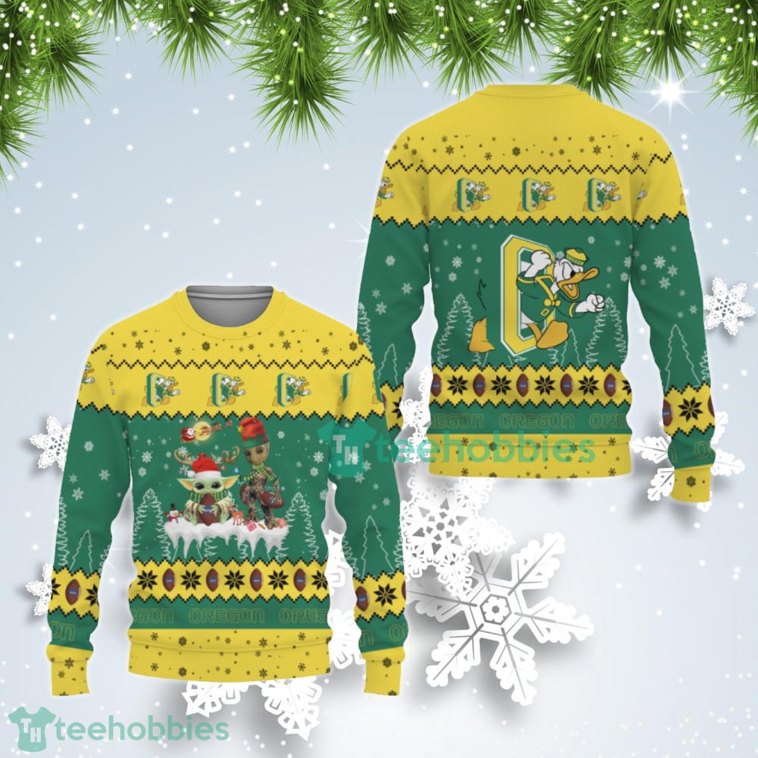Tis The Season Christmas Baby Yoda Groot Oregon Ducks Cute Christmas Gift Ugly Christmas Sweater Product Photo 1