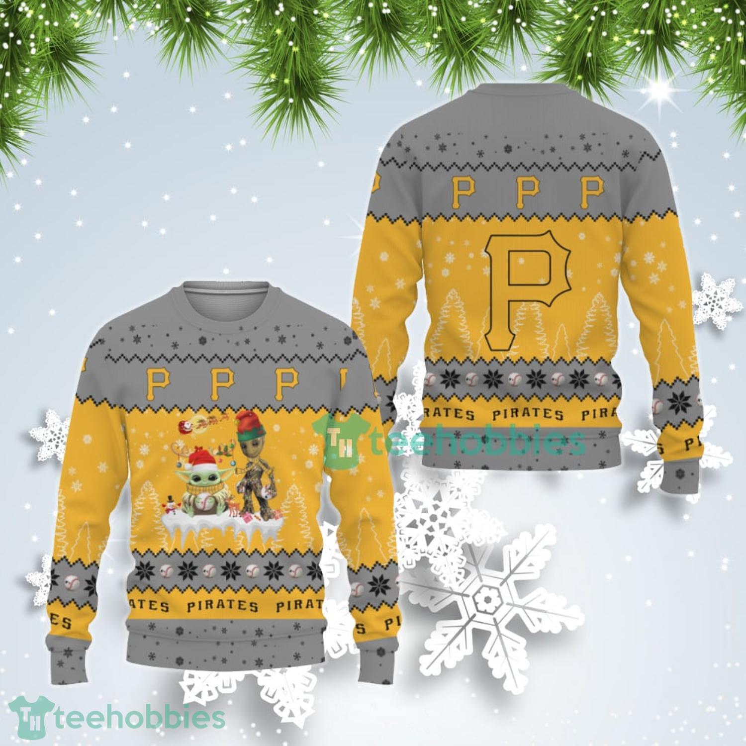 Tis The Season Christmas Baby Yoda Groot Pittsburgh Pirates Cute Christmas Gift Ugly Christmas Sweater Product Photo 1