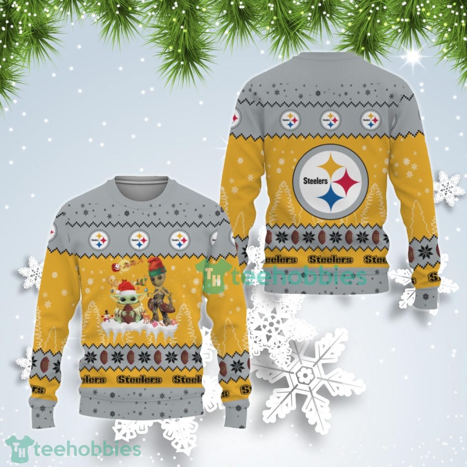 Tis The Season Christmas Baby Yoda Groot Pittsburgh Steelers Cute Christmas Gift Ugly Christmas Sweater Product Photo 1