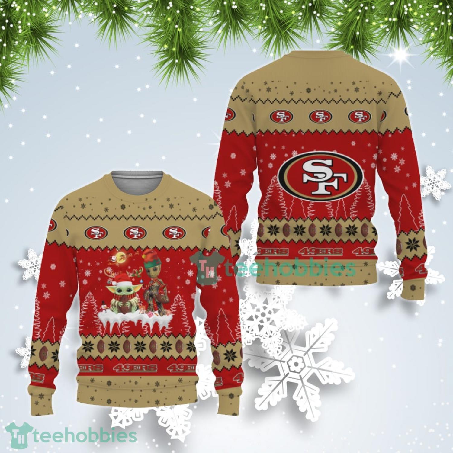 Tis The Season Christmas Baby Yoda Groot San Francisco 49ers Cute Christmas Gift Ugly Christmas Sweater Product Photo 1