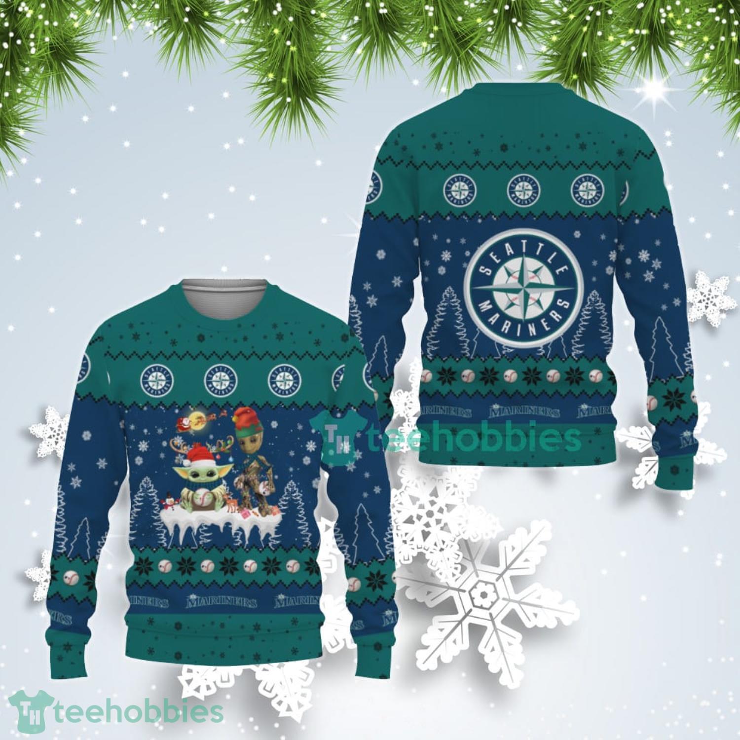 Tis The Season Christmas Baby Yoda Groot Seattle Mariners Cute Christmas Gift Ugly Christmas Sweater Product Photo 1