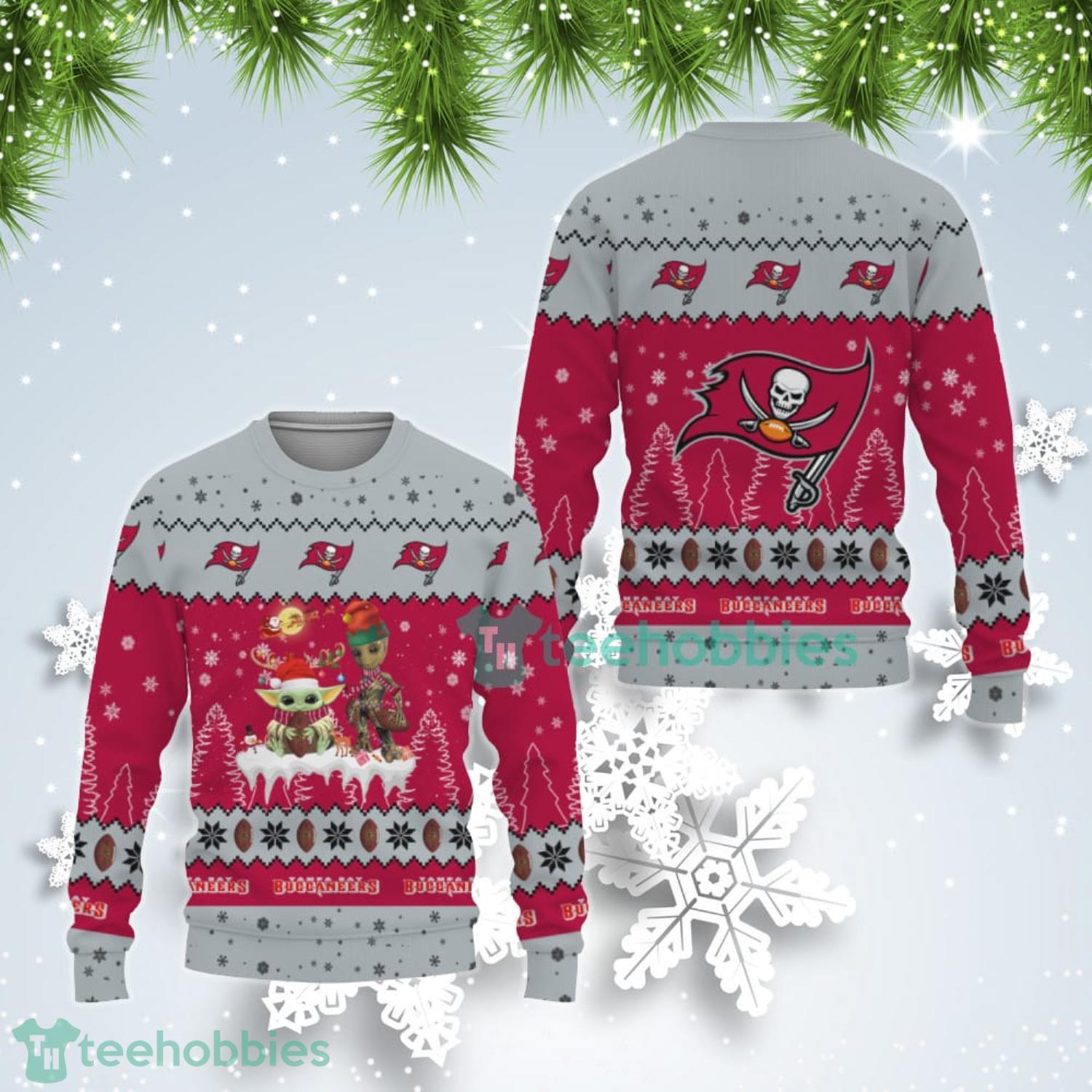 Tis The Season Christmas Baby Yoda Groot Tampa Bay Buccaneers Cute Christmas Gift Ugly Christmas Sweater Product Photo 1
