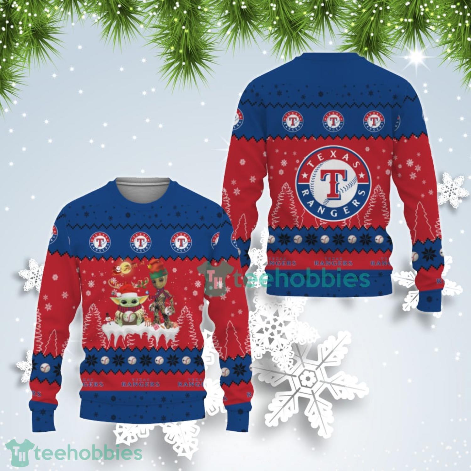 Tis The Season Christmas Baby Yoda Groot Texas Rangers Hoodie Sweatshirt-3D Sweatshirt Product Photo 1