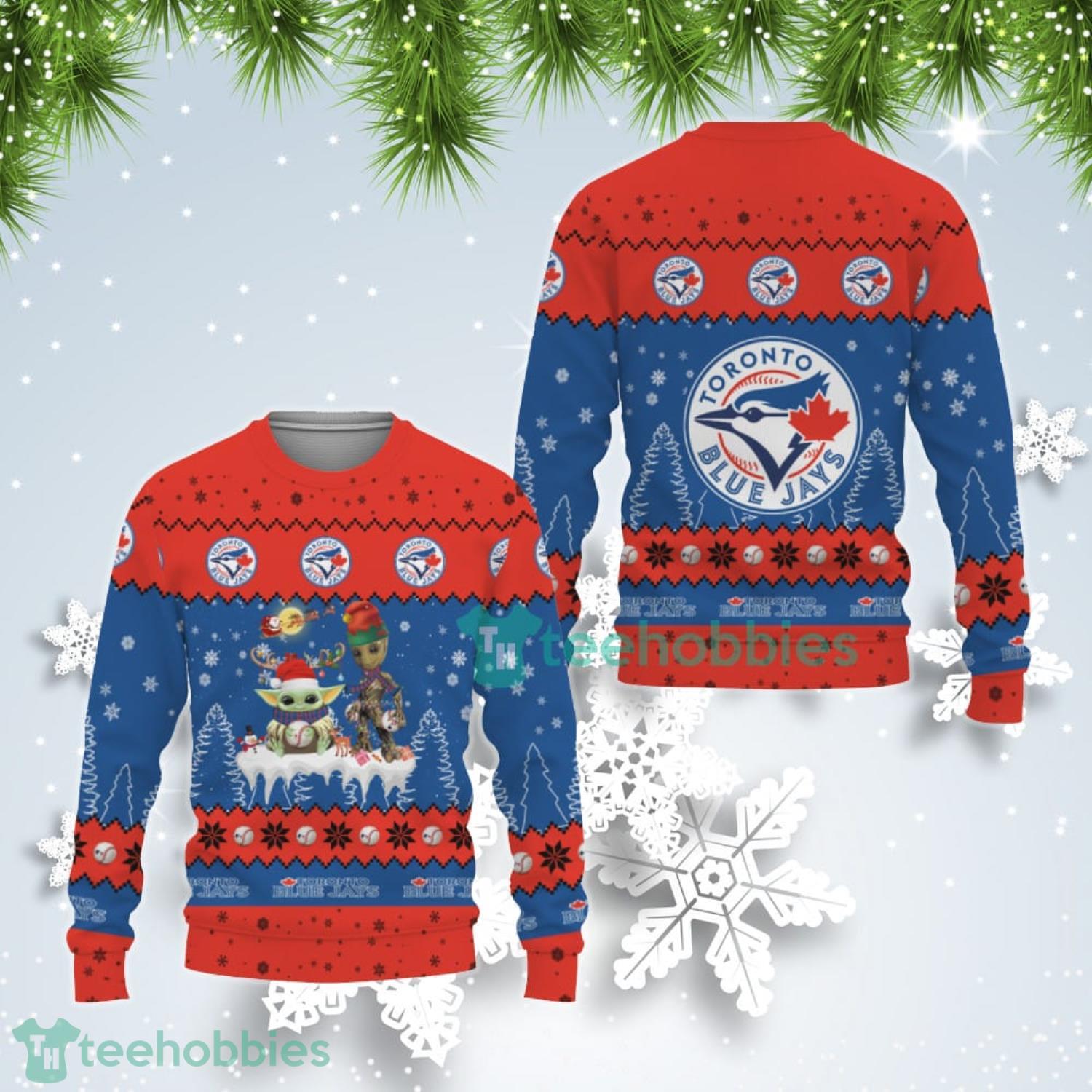 Tis The Season Christmas Baby Yoda Groot Toronto Blue Jays Cute Christmas Gift Ugly Christmas Sweater Product Photo 1