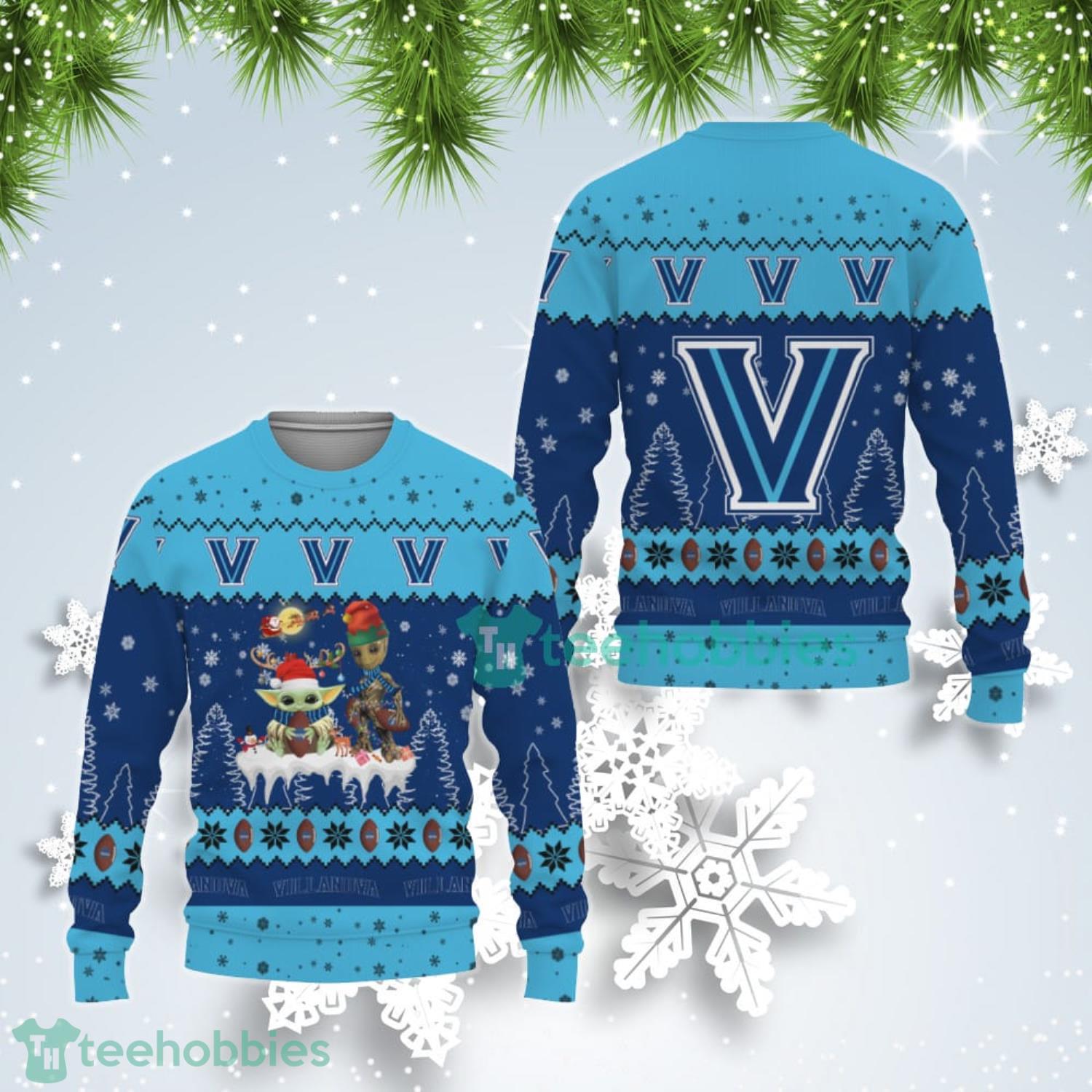 Tis The Season Christmas Baby Yoda Groot Villanova Wildcats Cute Christmas Gift Ugly Christmas Sweater Product Photo 1