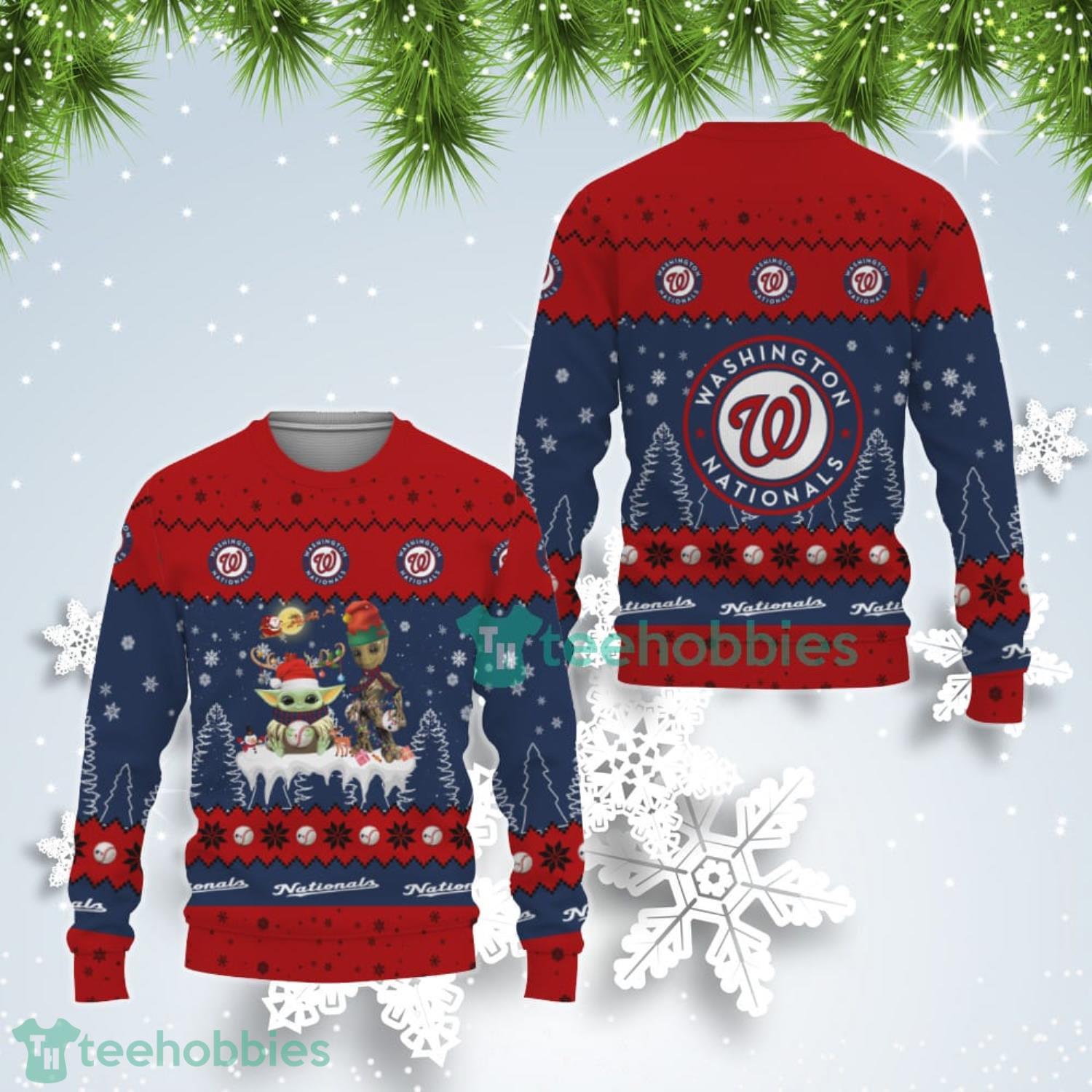 Tis The Season Christmas Baby Yoda Groot Washington Nationals Cute Christmas Gift Ugly Christmas Sweater Product Photo 1