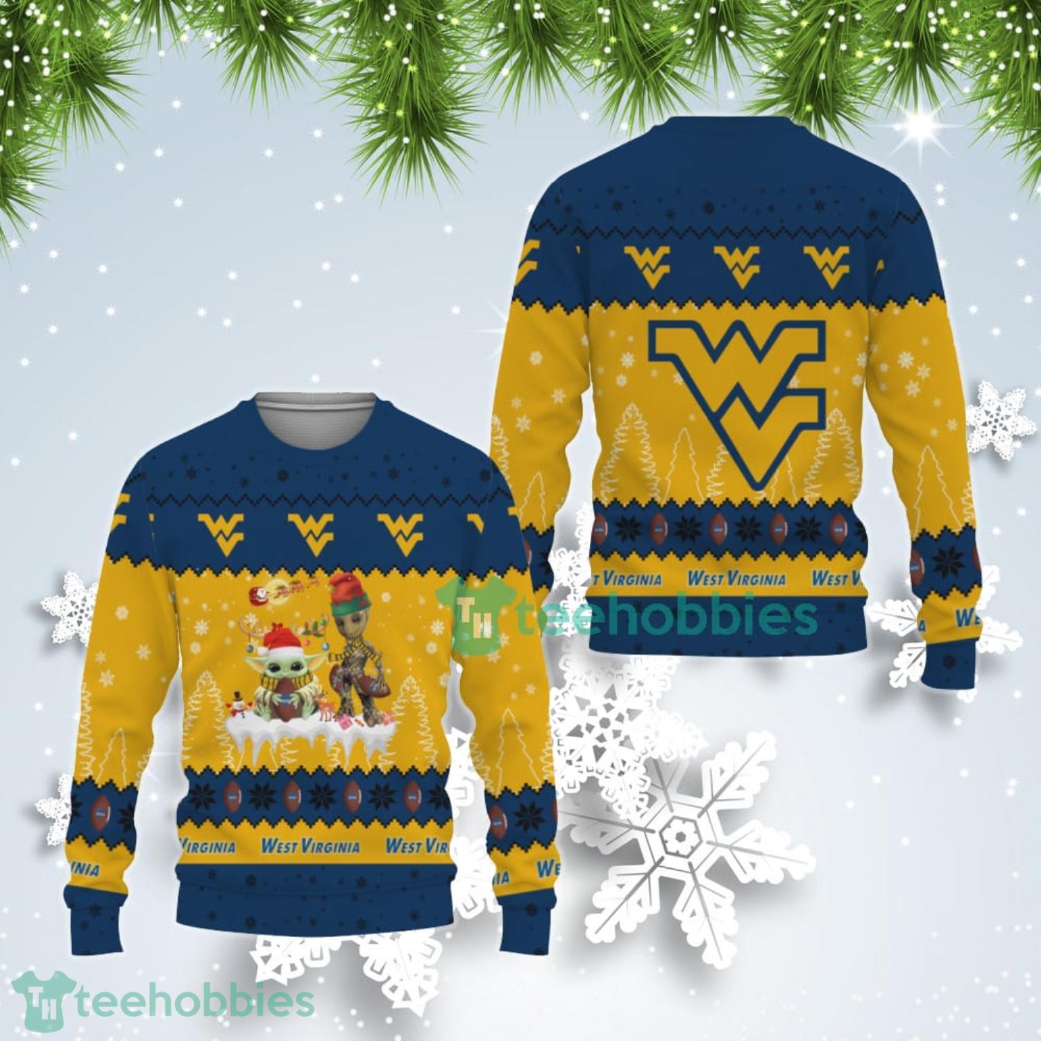 Tis The Season Christmas Baby Yoda Groot West Virginia Mountaineers Cute Christmas Gift Ugly Christmas Sweater Product Photo 1