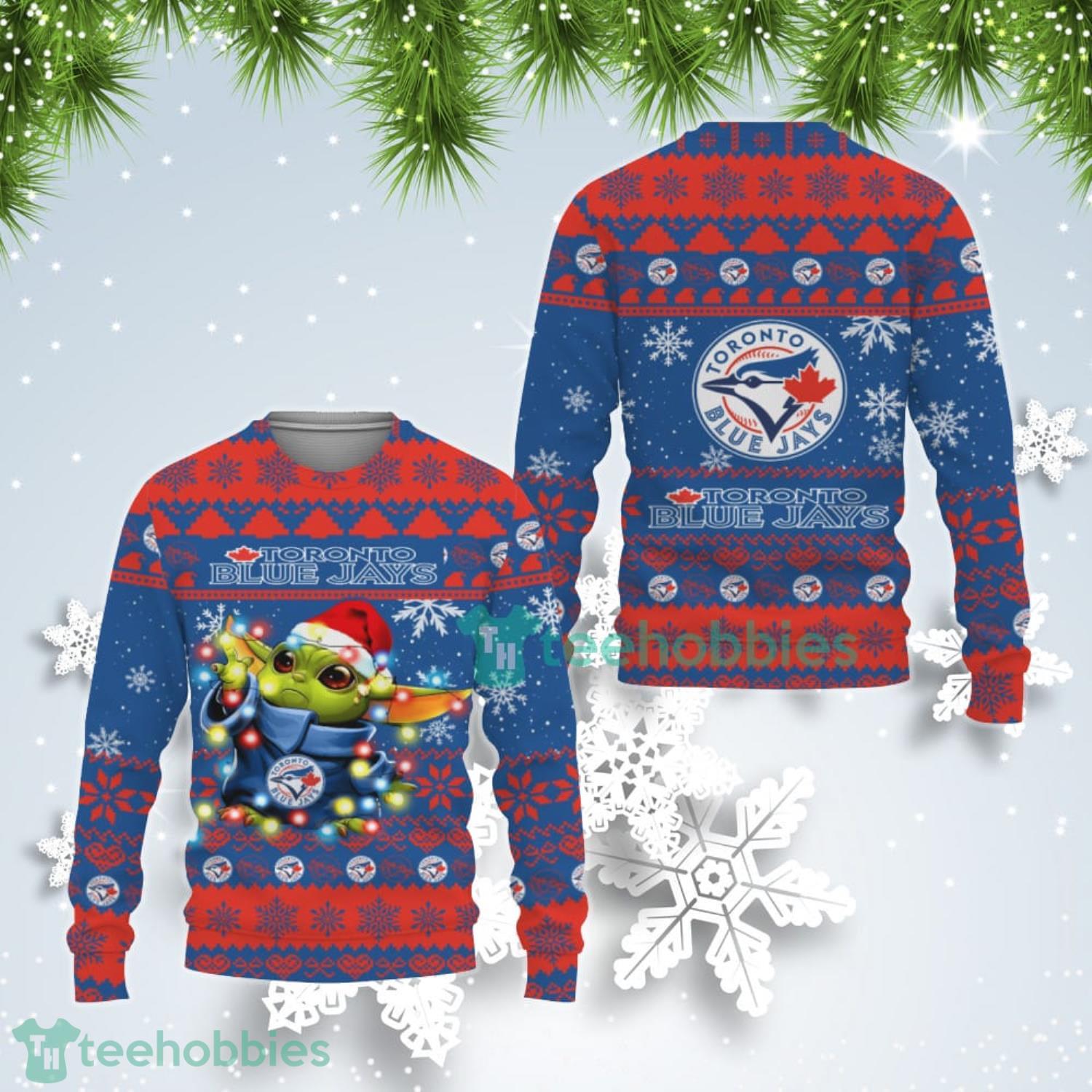 Toronto Blue Jays Cute Baby Yoda Star Wars Ugly Christmas Sweater Product Photo 1