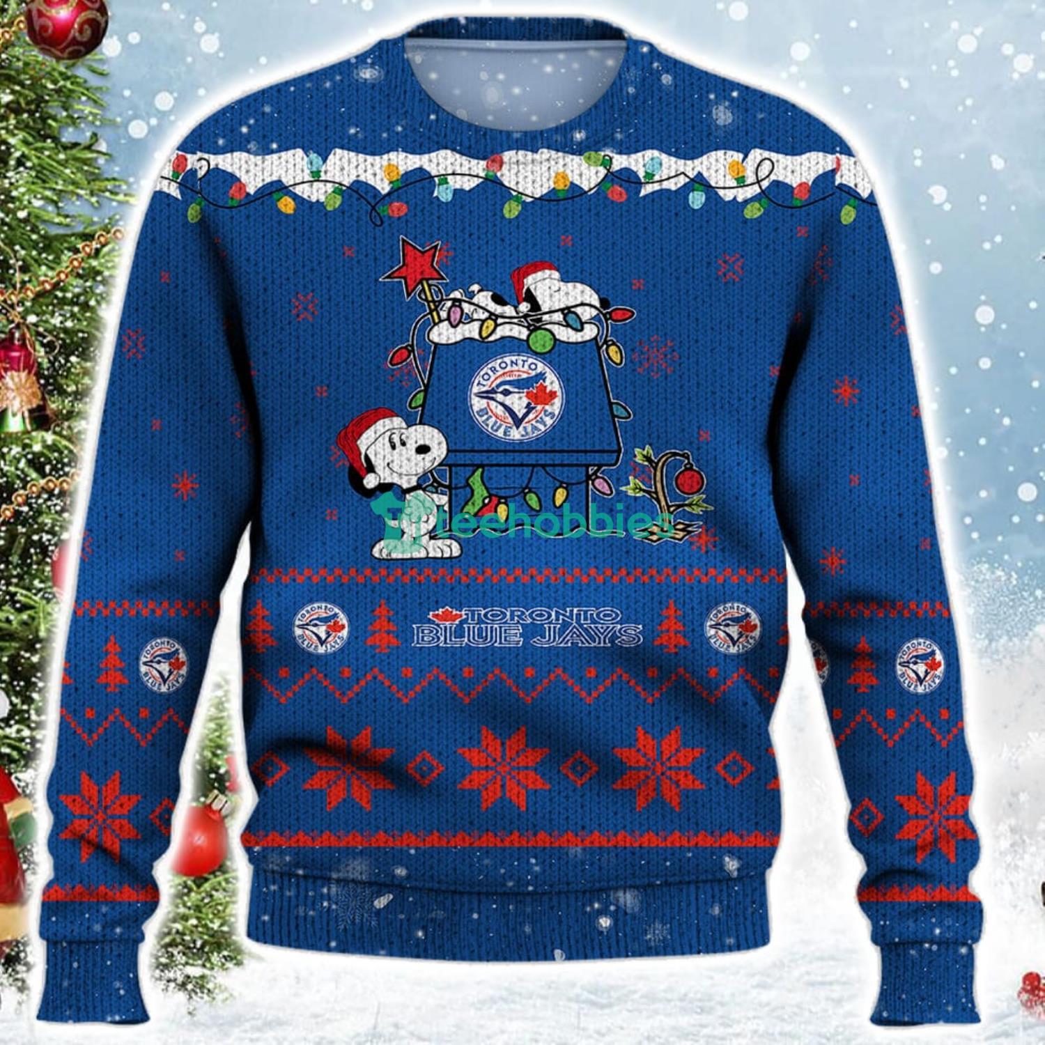 Toronto Blue Jays Snoopy Christmas Light Woodstock Snoopy Ugly Christmas Sweater Product Photo 2