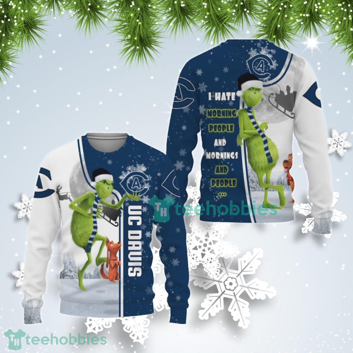 UC Davis Aggies Funny Grinch I Hate Morning People Ugly Christmas Sweater Product Photo 1