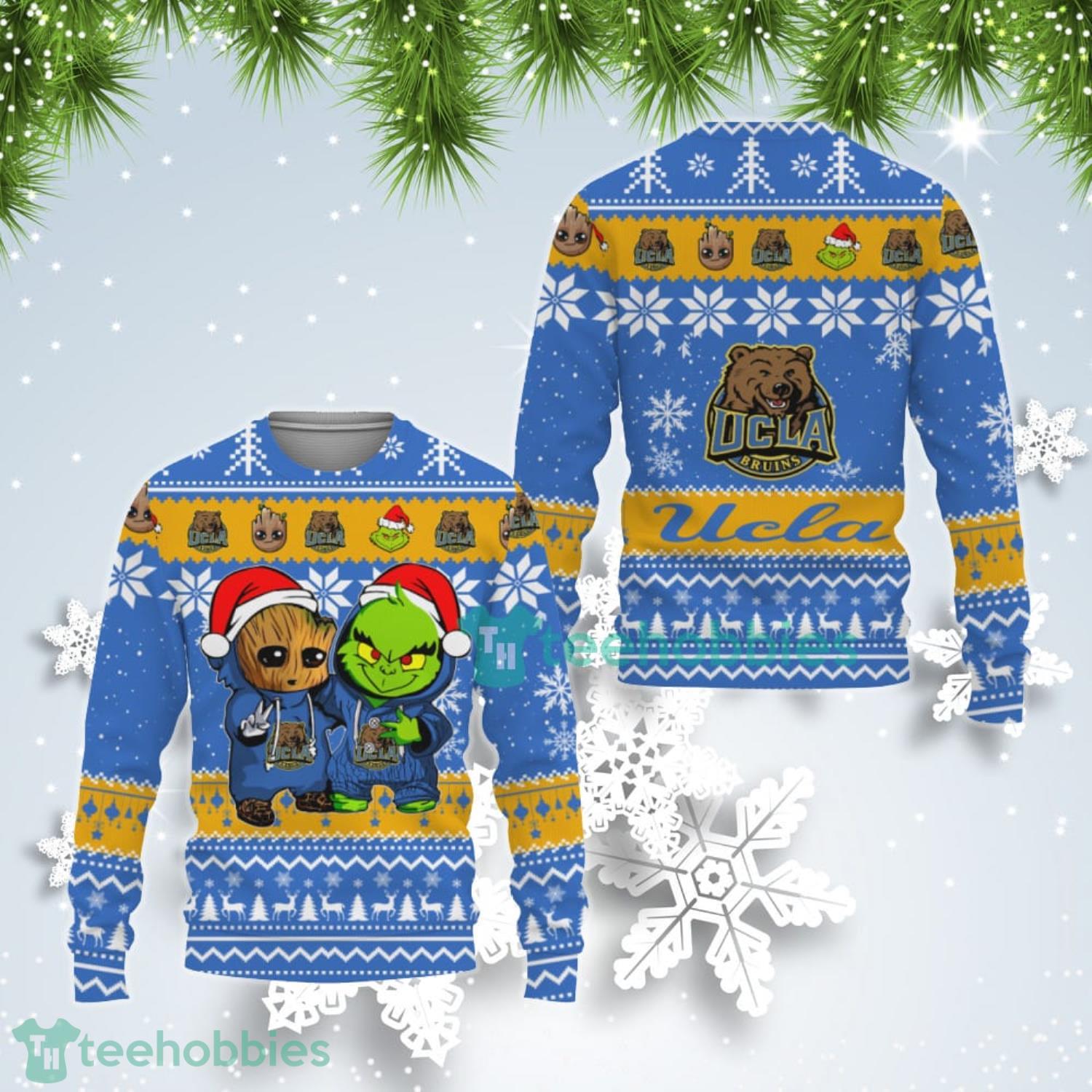 UCLA Bruins Baby Groot And Grinch Best Friends Ugly Christmas Sweater Product Photo 1