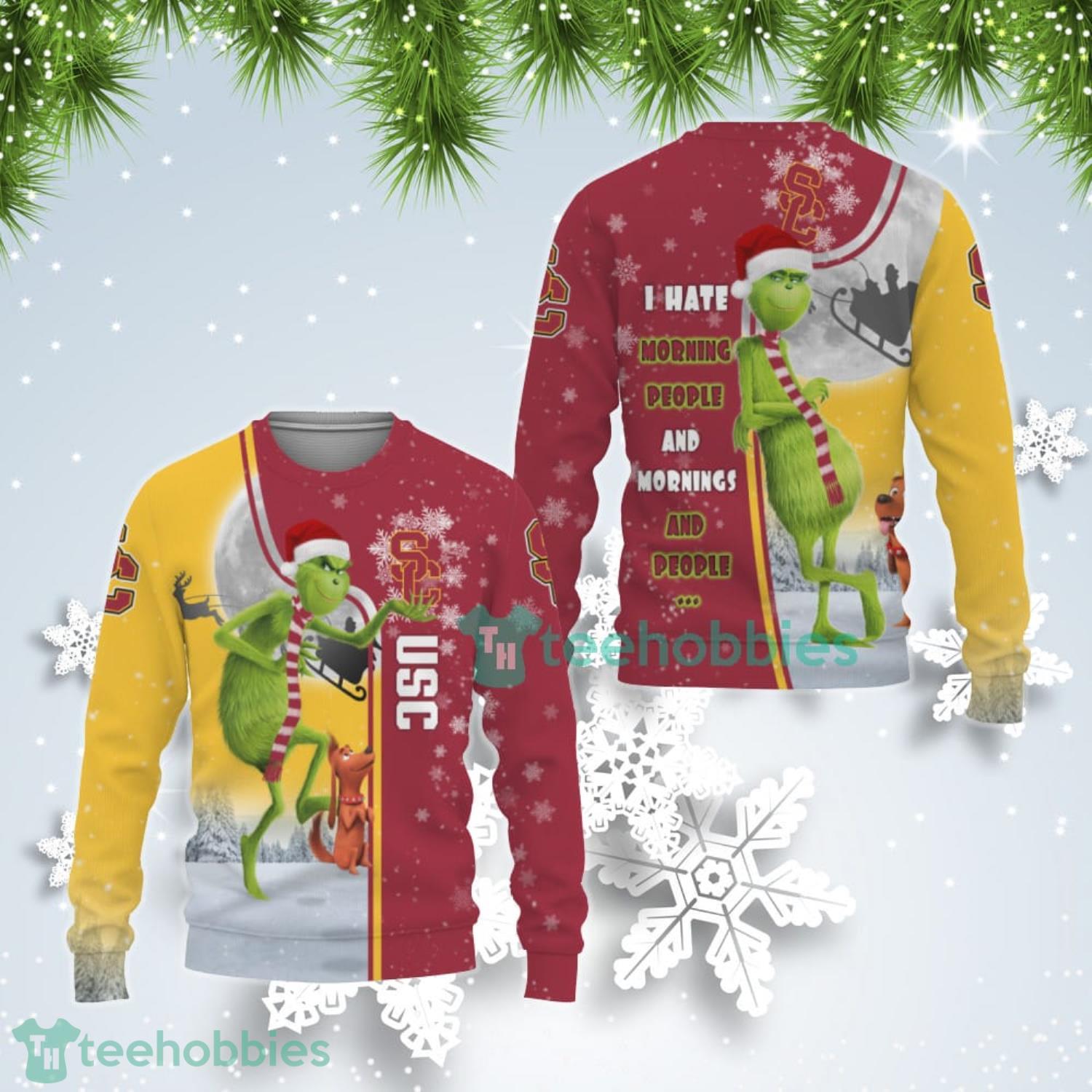USC Trojans Funny Grinch I Hate Morning People Ugly Christmas Sweater Product Photo 1