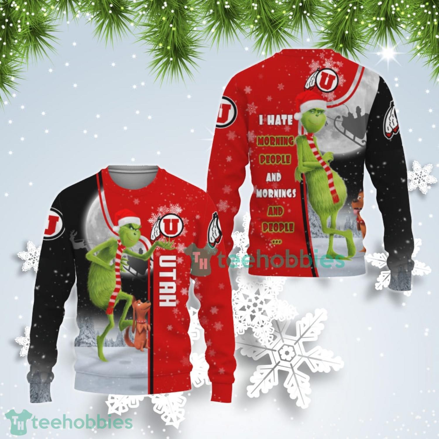 Utah Utes Funny Grinch I Hate Morning People Ugly Christmas Sweater Product Photo 1