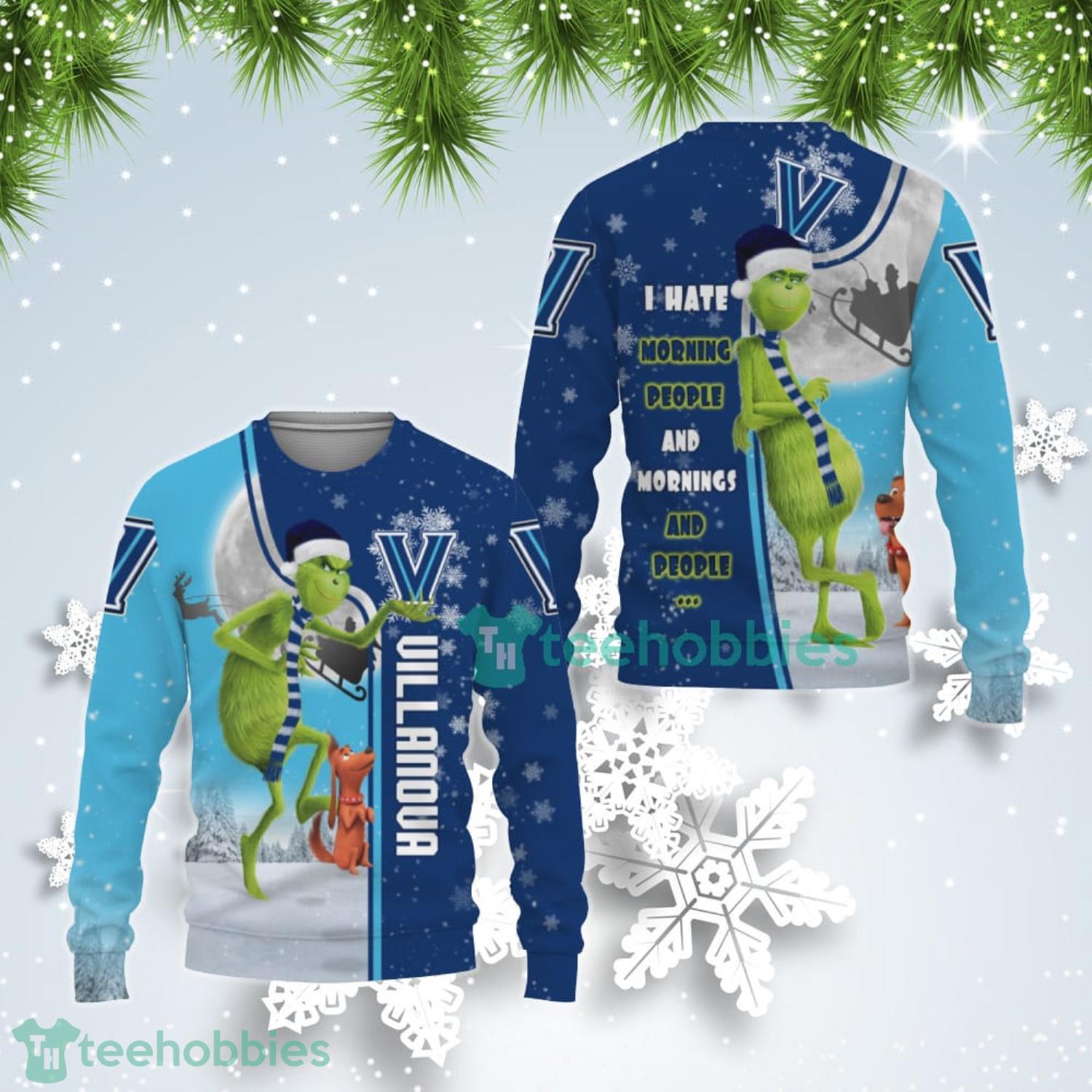 Villanova Wildcats Funny Grinch I Hate Morning People Ugly Christmas Sweater Product Photo 1